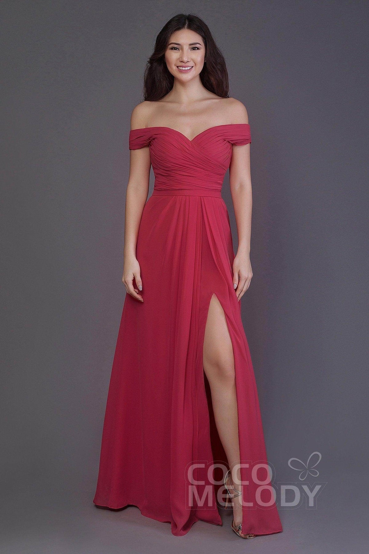 watermelon pink bridesmaid dresses WaterMelon Bridesmaid Dresses,Long Chiffon Bridesmaid Dress,Bridesmaid Dress with Sleeves,BD00258, US4 / Dark Navy