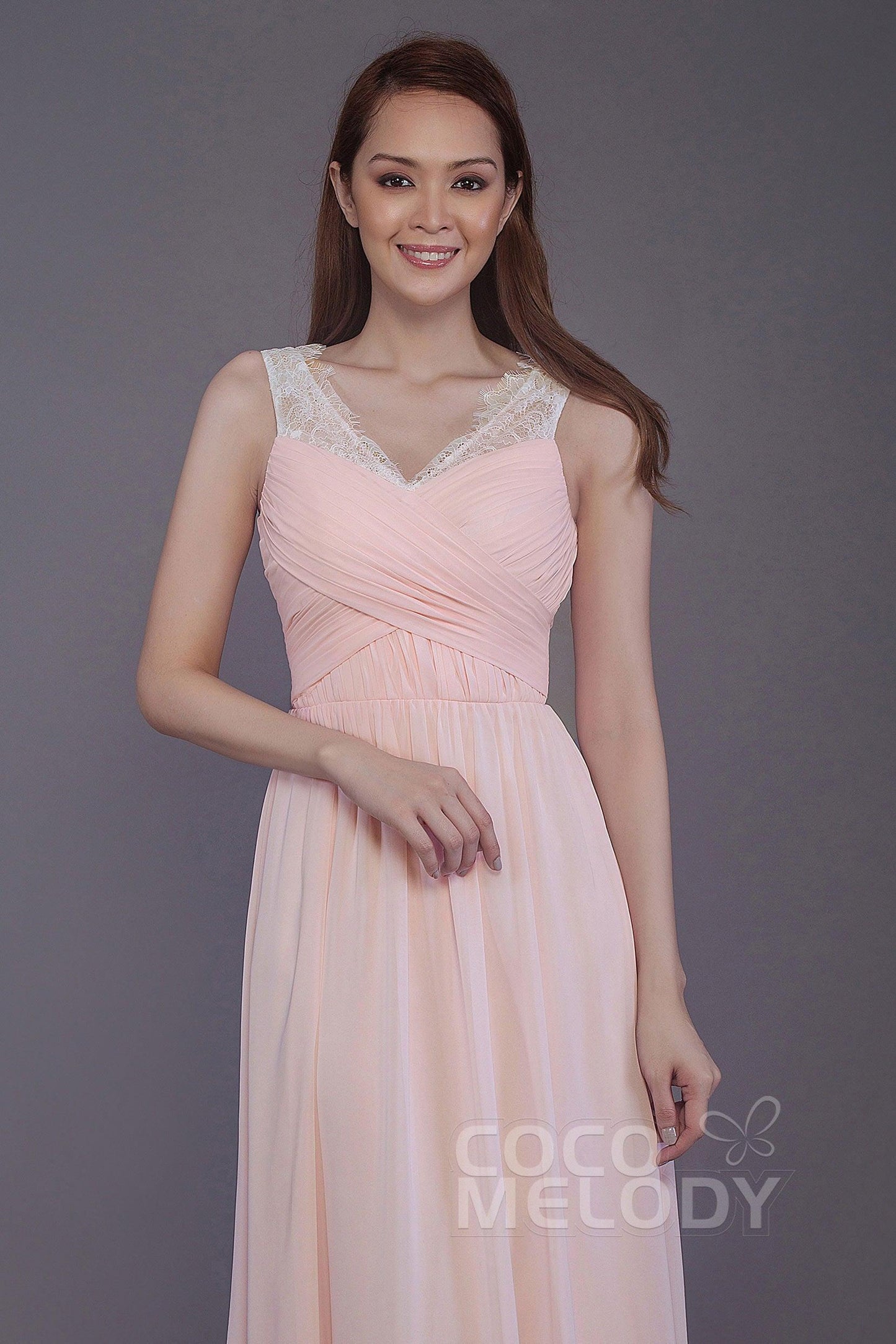 Sheath-Column Floor Length Chiffon Bridesmaid Dress PR3542 - COCOMELODY