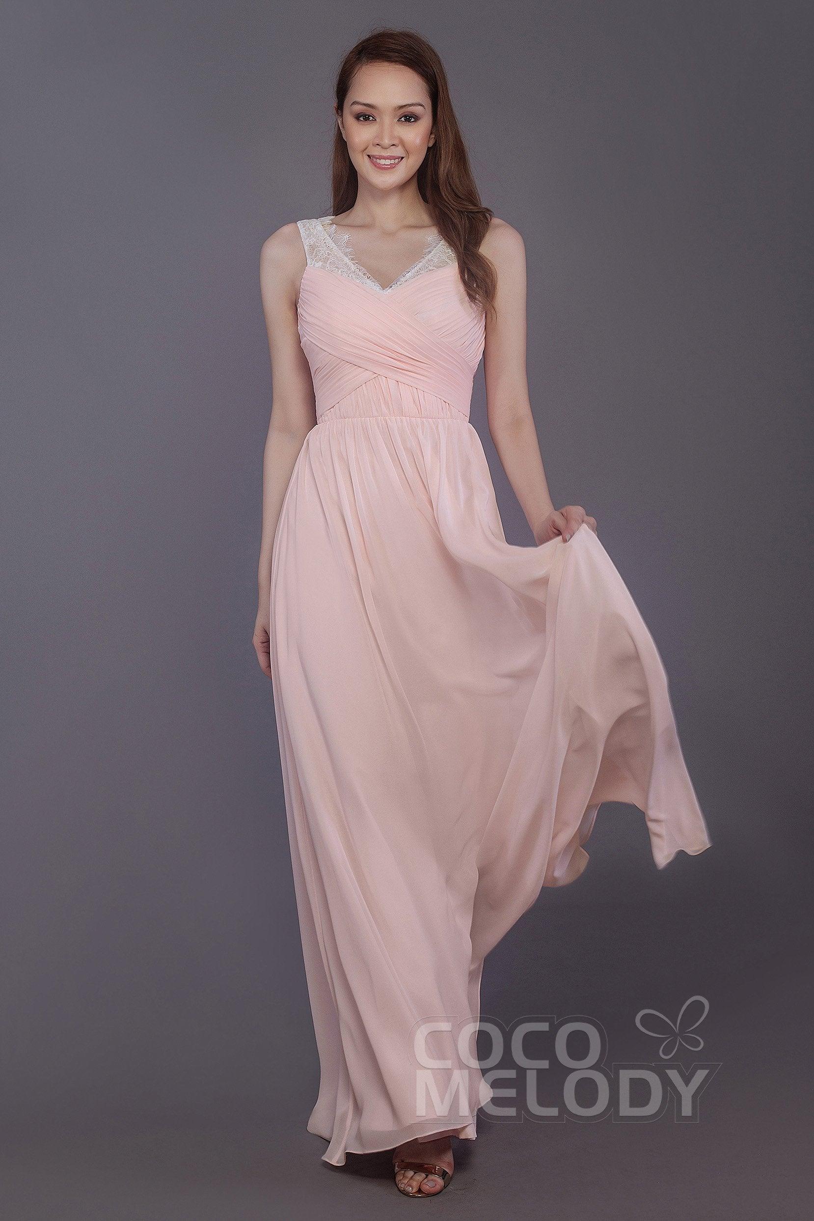 Sheath-Column Floor Length Chiffon Bridesmaid Dress PR3542 - COCOMELODY
