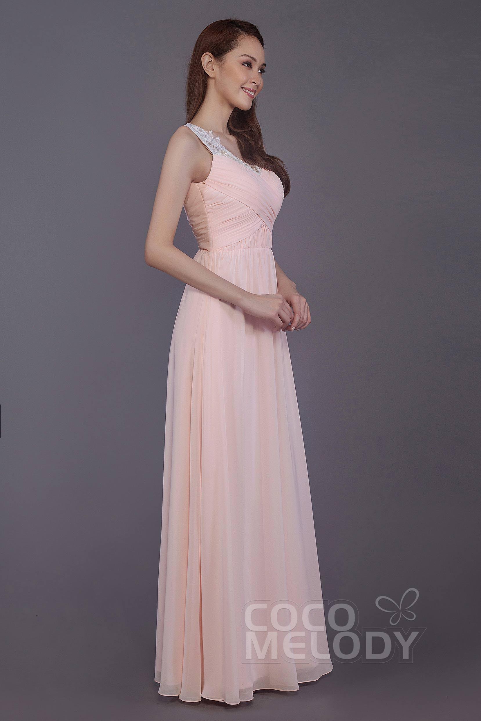 Sheath-Column Floor Length Chiffon Bridesmaid Dress PR3542 - COCOMELODY