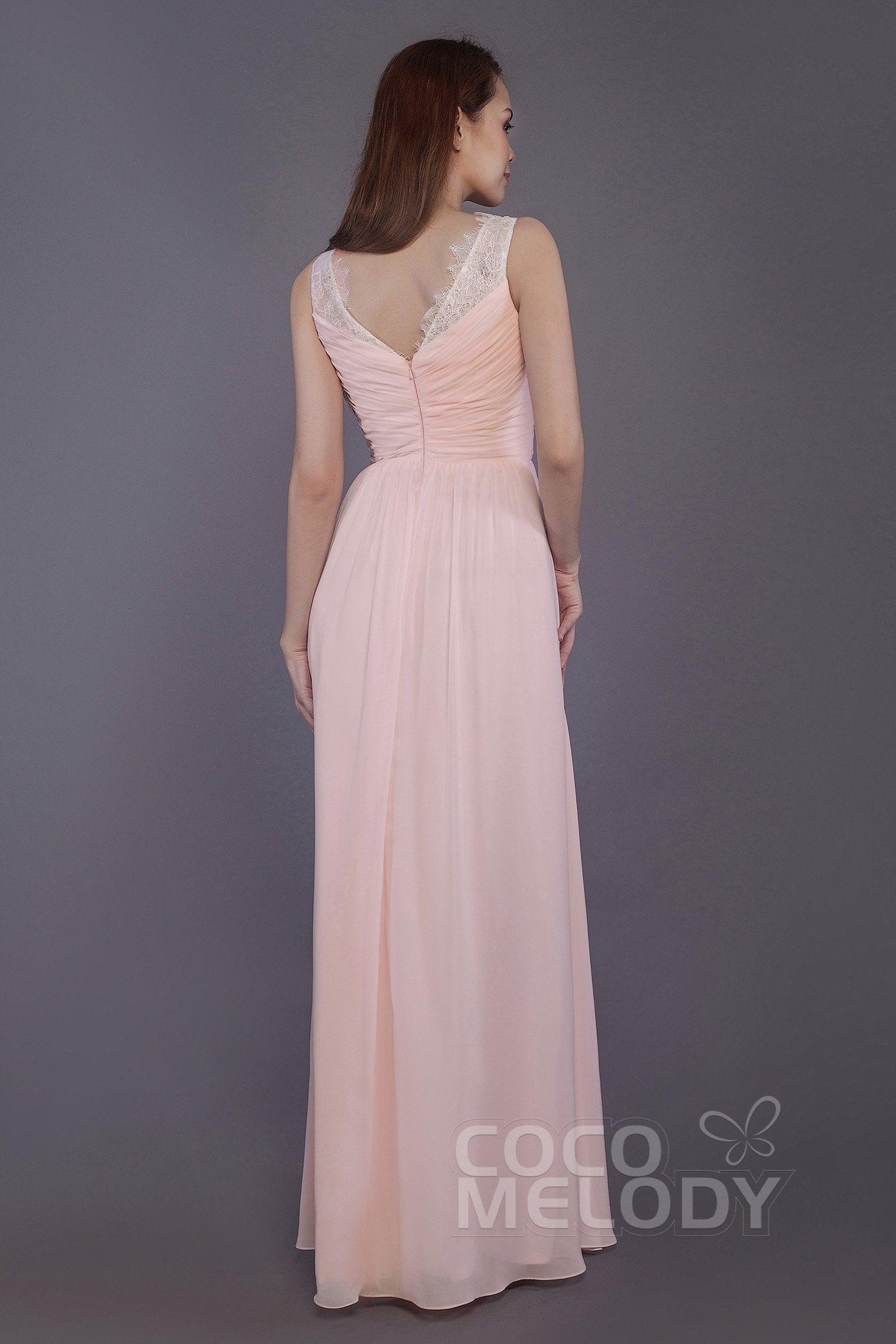 Sheath-Column Floor Length Chiffon Bridesmaid Dress PR3542 - COCOMELODY