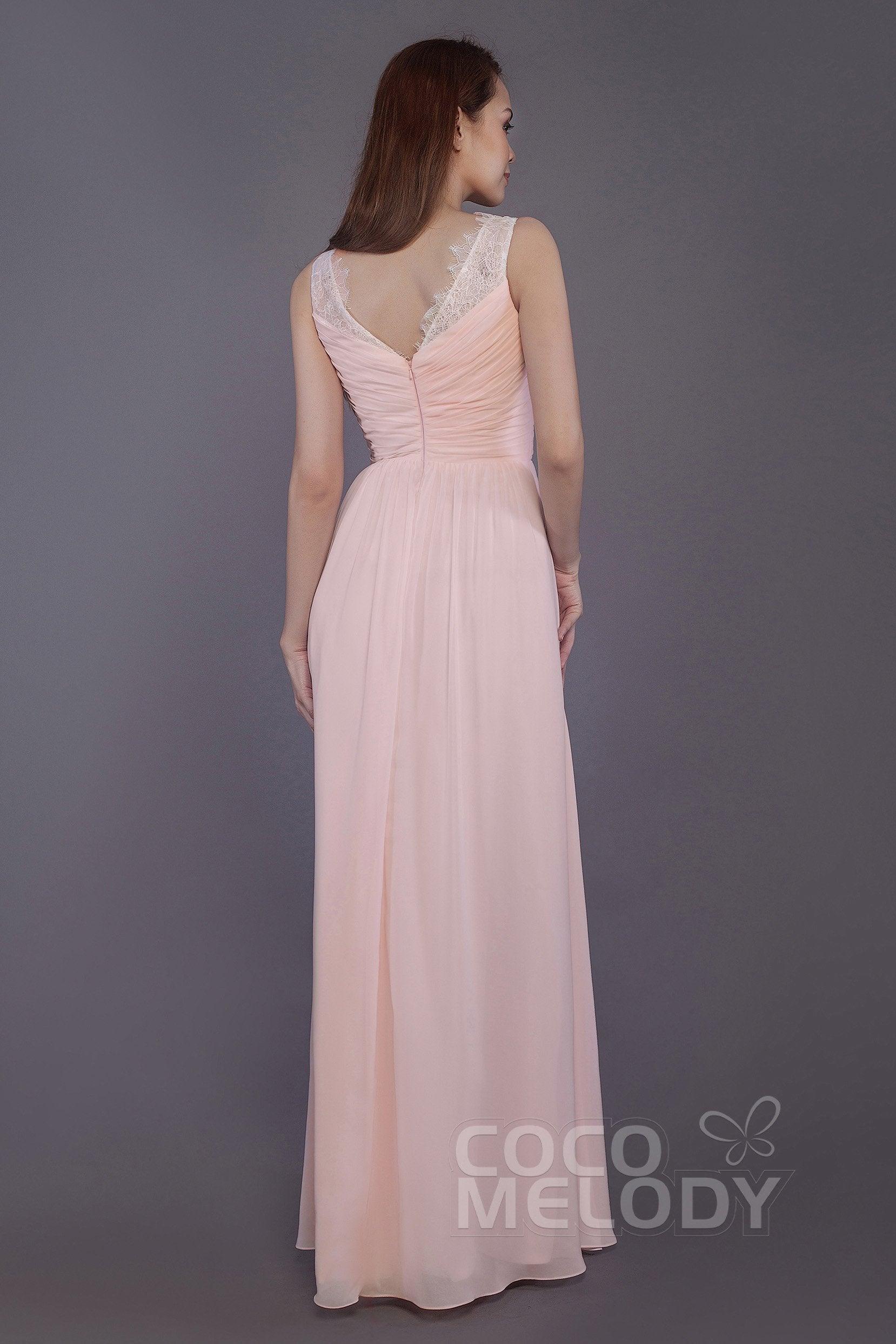 Sheath-Column Floor Length Chiffon Bridesmaid Dress PR3542 - COCOMELODY