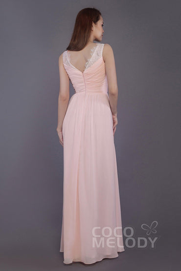 Sheath-Column Floor Length Chiffon Bridesmaid Dress PR3542 - COCOMELODY