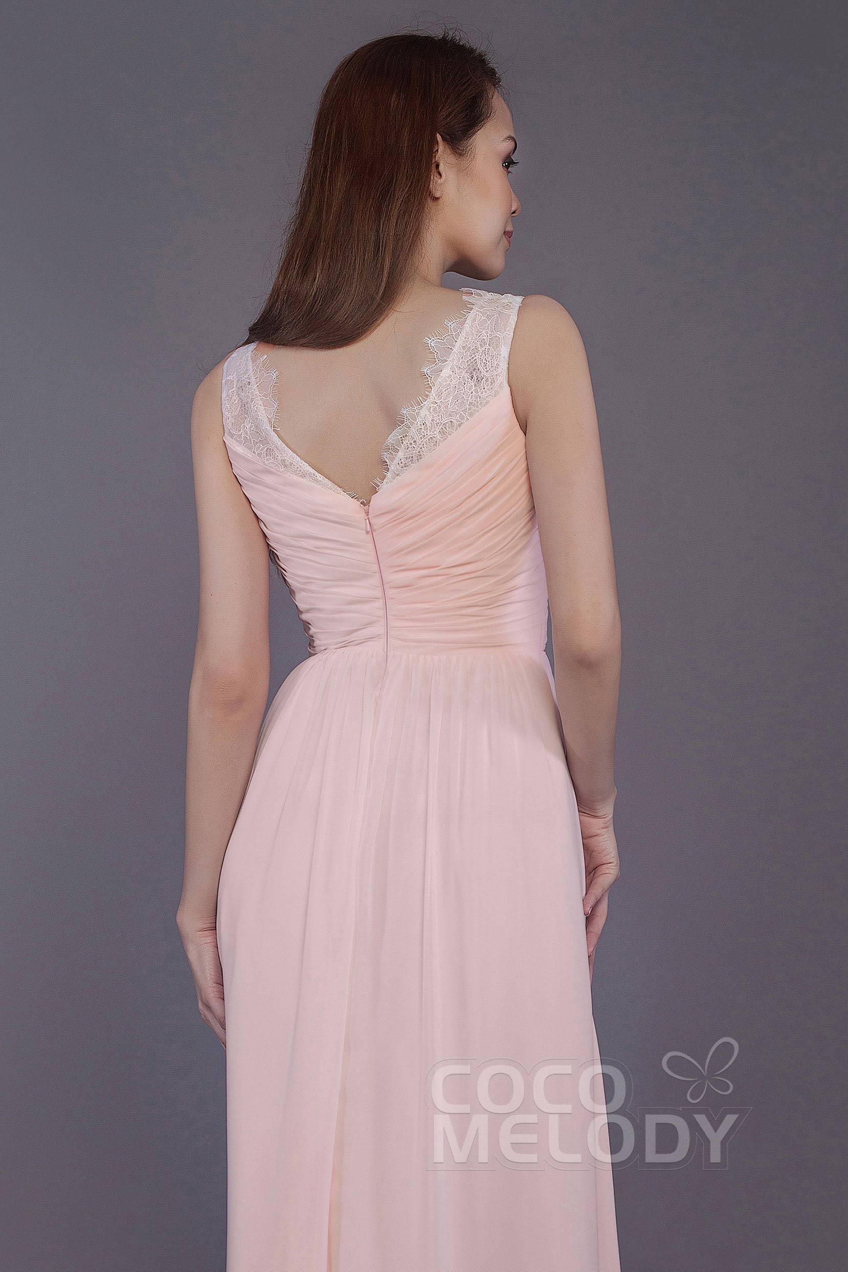 Sheath-Column Floor Length Chiffon Bridesmaid Dress PR3542 - COCOMELODY