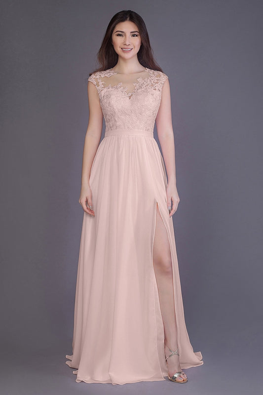 Sheath Floor Length Chiffon and Lace Bridesmaid Dress PR3554