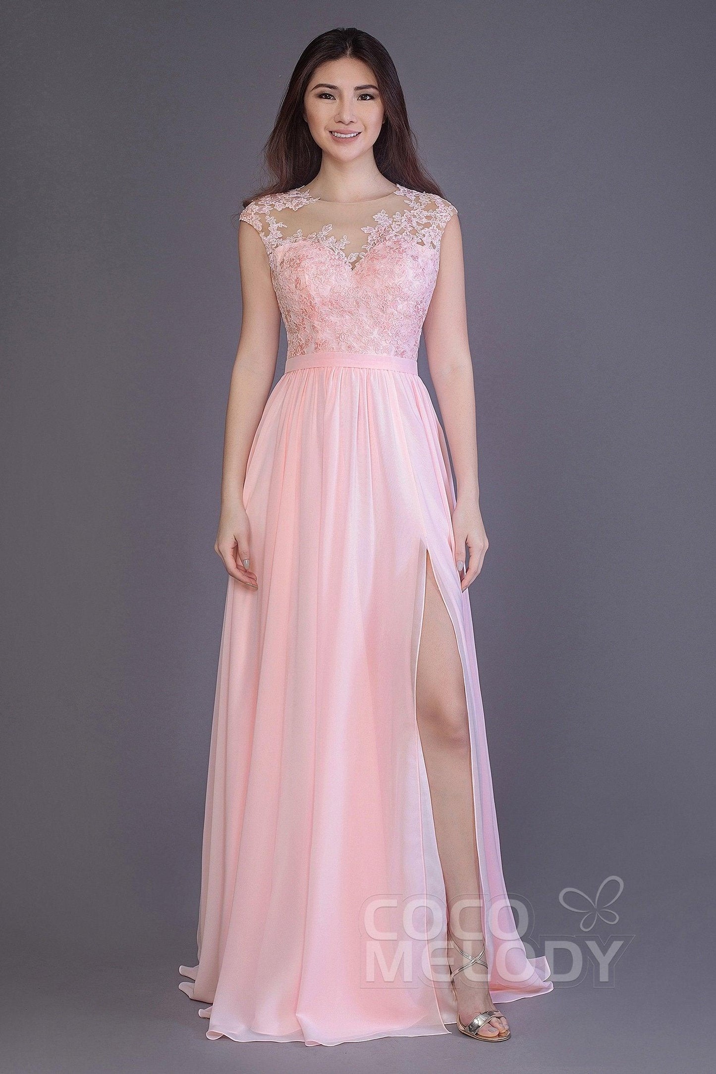 Sheath Floor Length Chiffon and Lace Bridesmaid Dress PR3554