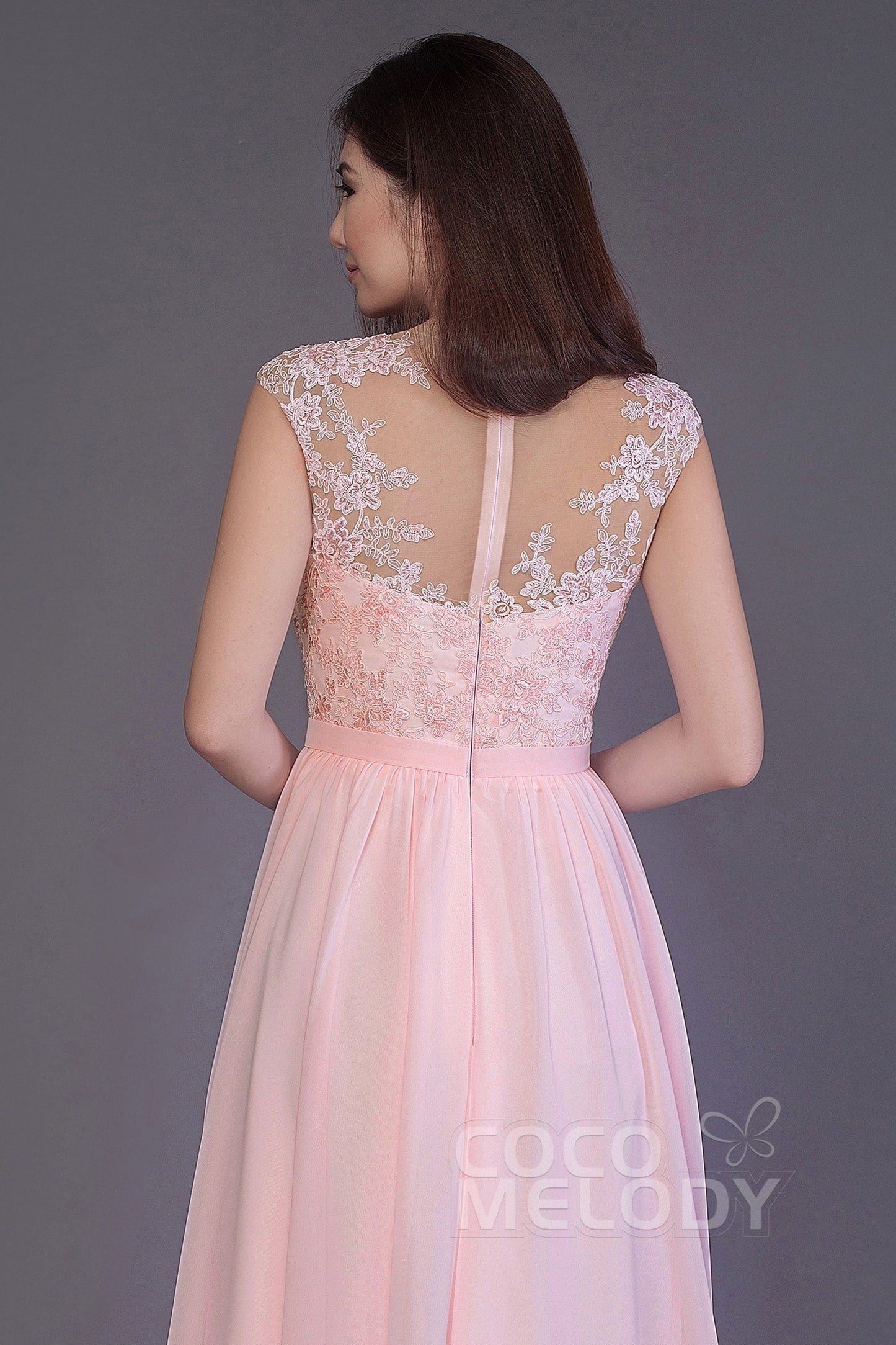 Sheath Floor Length Chiffon and Lace Bridesmaid Dress PR3554