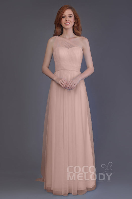 Sheath-Column Floor Length Tulle Bridesmaid Dress PR3556