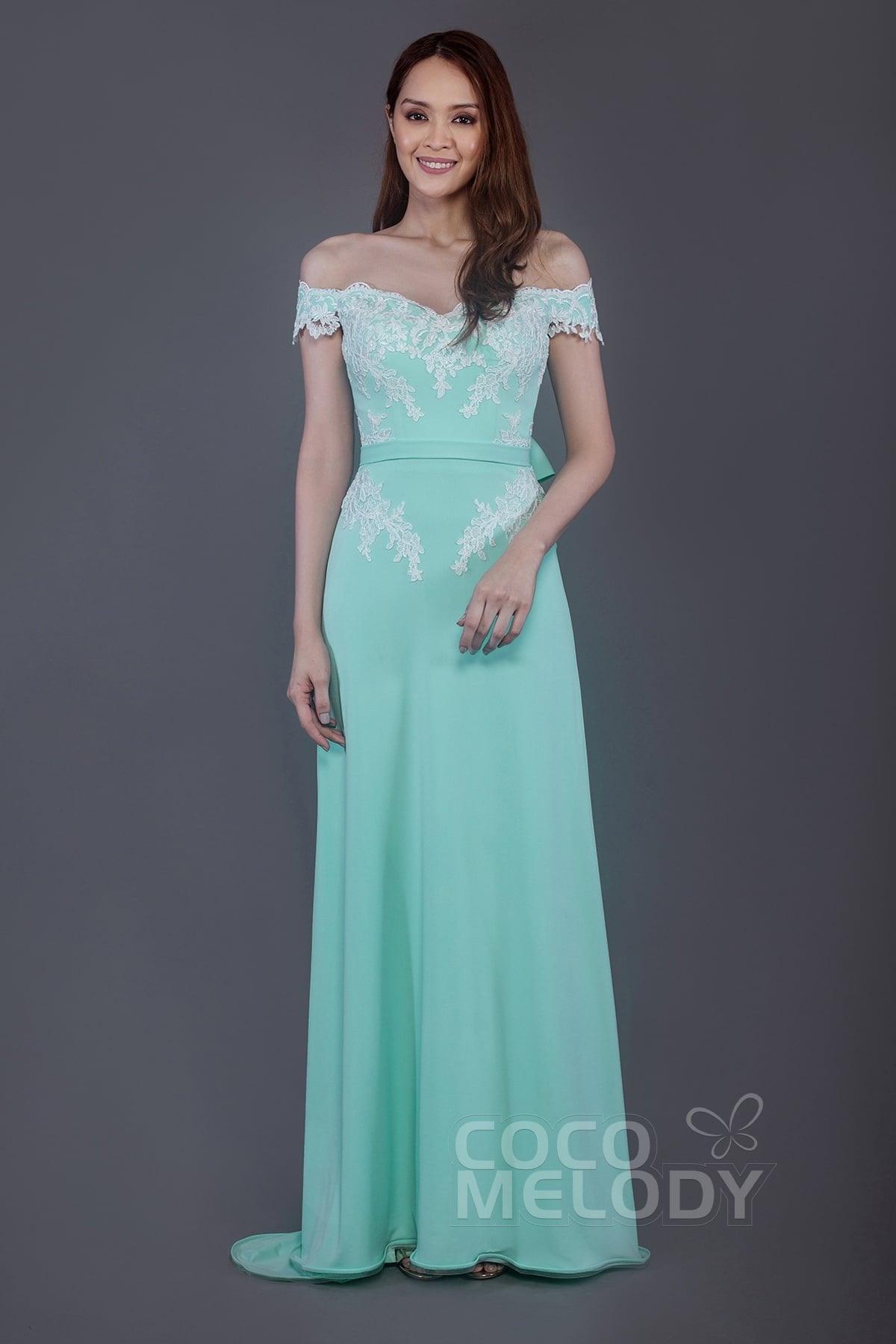 Sheath Sweep Train Knitted Fabric Bridesmaid Dress PR3561 - COCOMELODY
