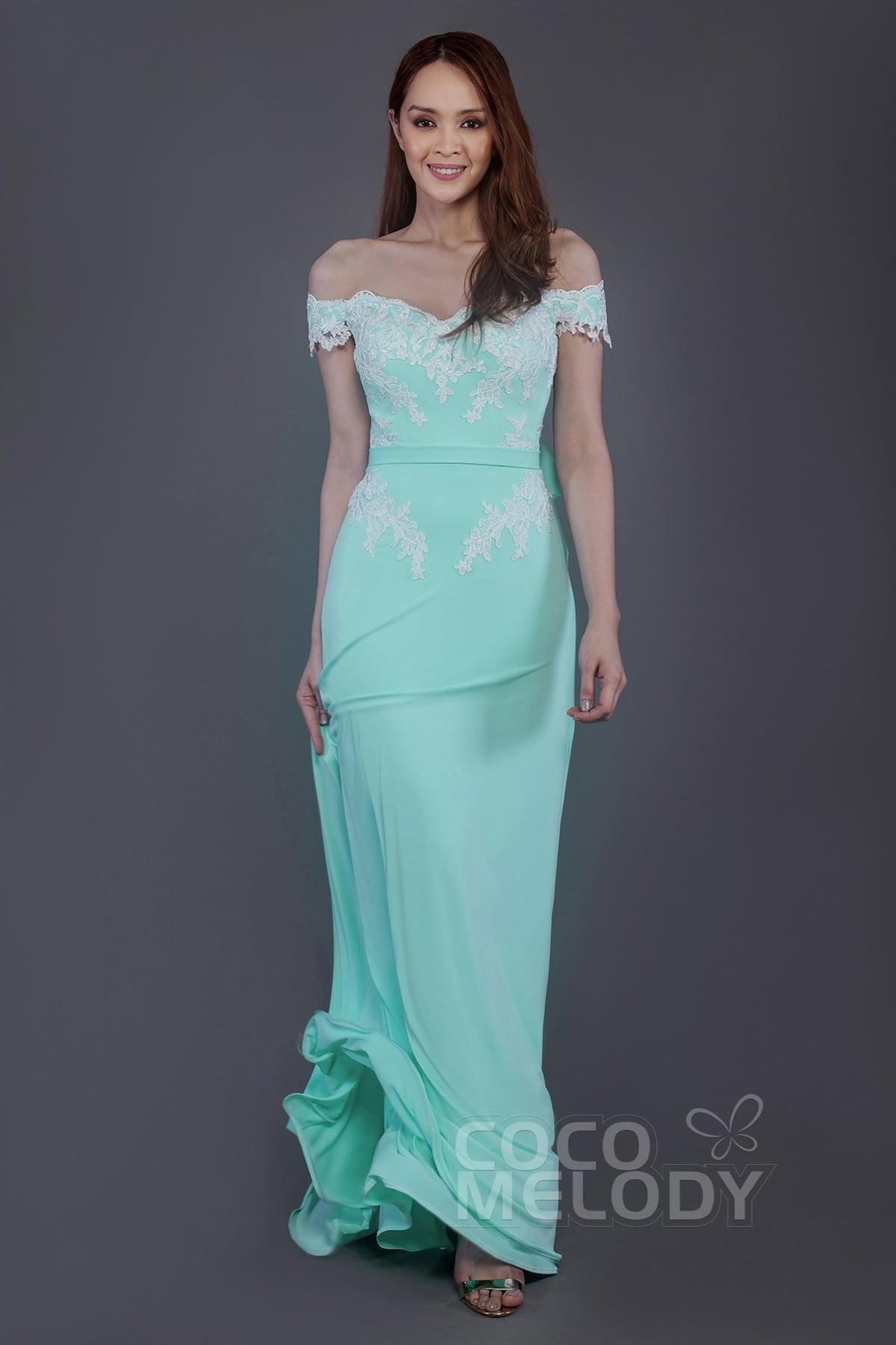 Sheath Sweep Train Knitted Fabric Bridesmaid Dress PR3561 - COCOMELODY