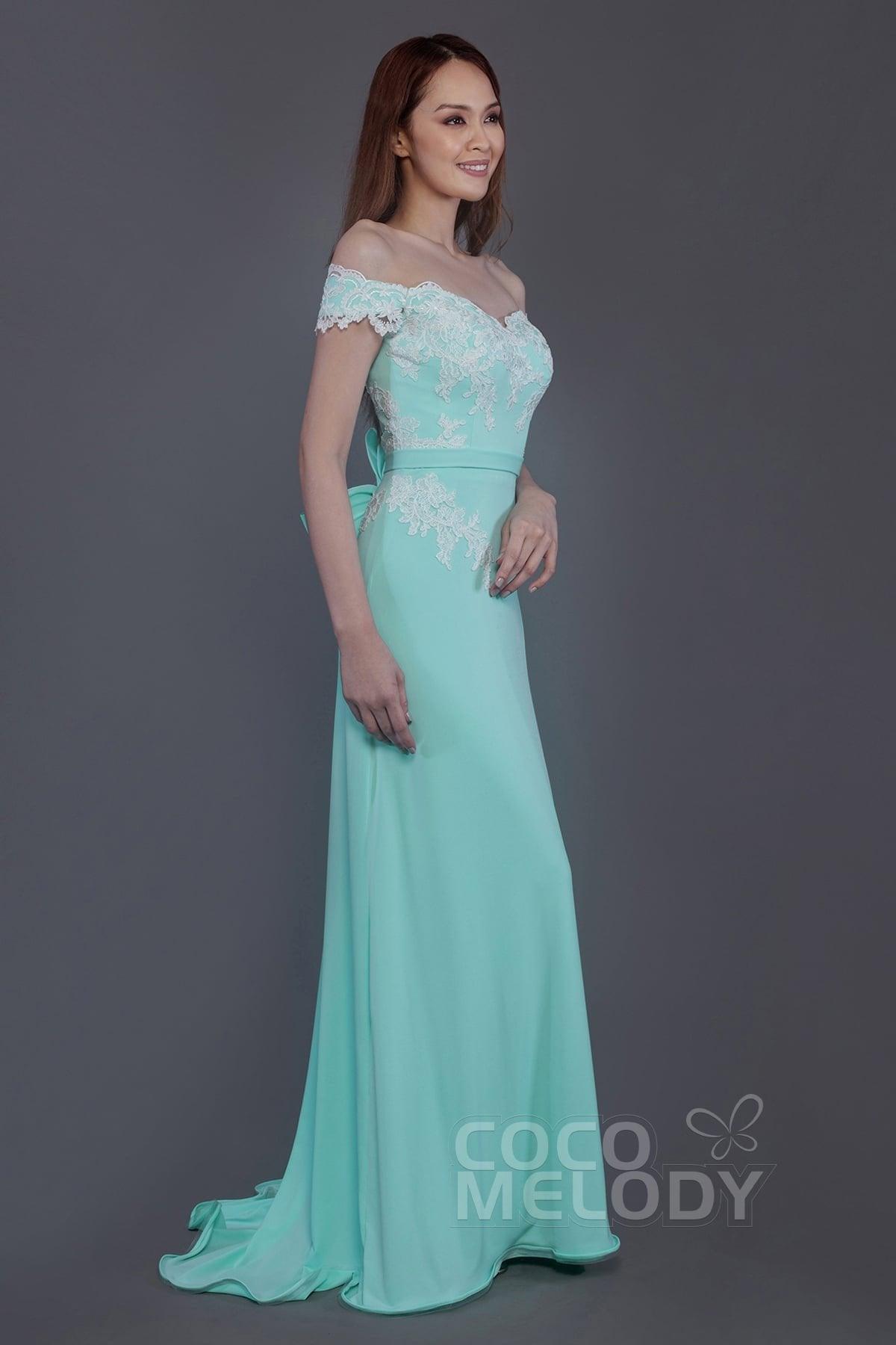 Sheath Sweep Train Knitted Fabric Bridesmaid Dress PR3561 - COCOMELODY