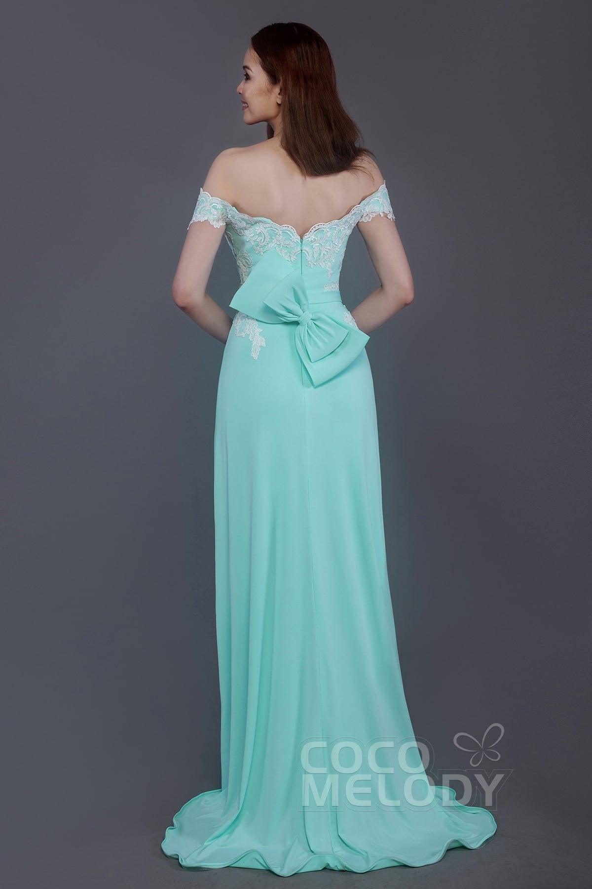 Sheath Sweep Train Knitted Fabric Bridesmaid Dress PR3561