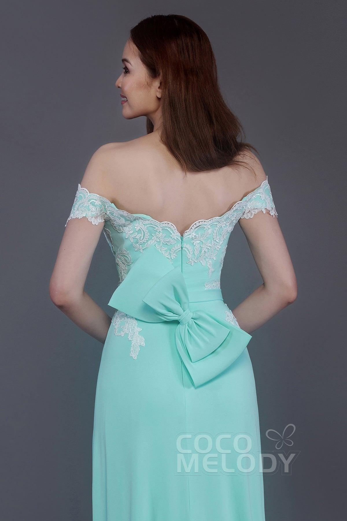 Sheath Sweep Train Knitted Fabric Bridesmaid Dress PR3561 - COCOMELODY