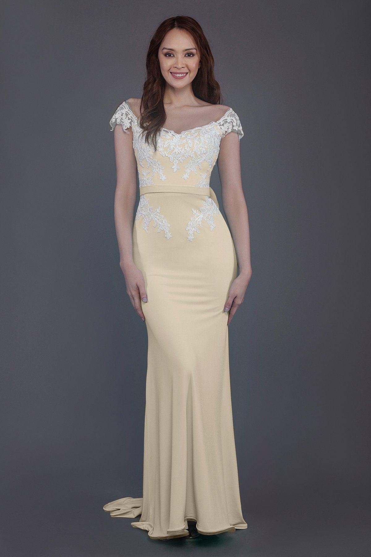 Trumpet Sweep Train Knitted Fabric Bridesmaid Dress PR3562 - COCOMELODY