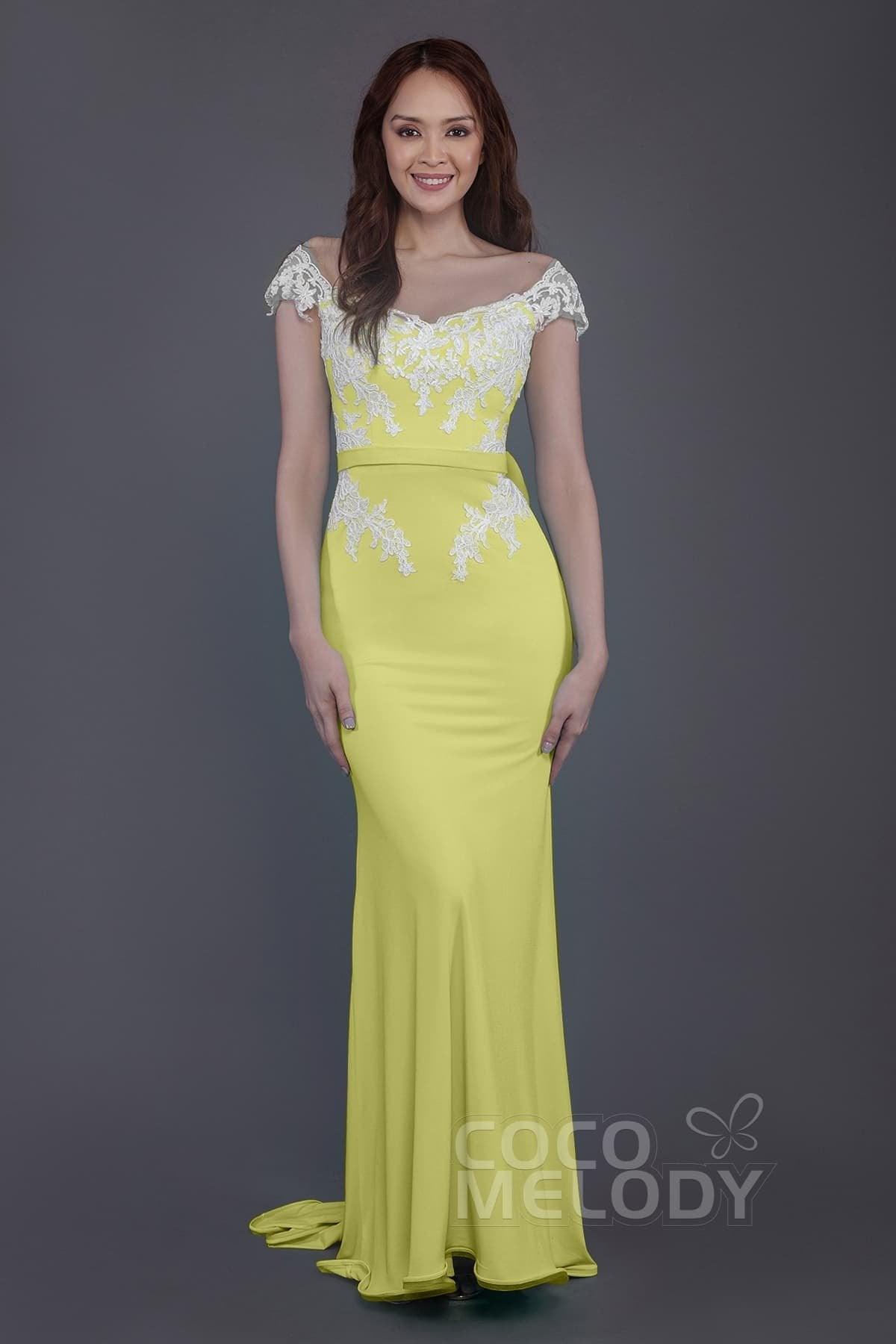 Trumpet Sweep Train Knitted Fabric Bridesmaid Dress PR3562 - COCOMELODY