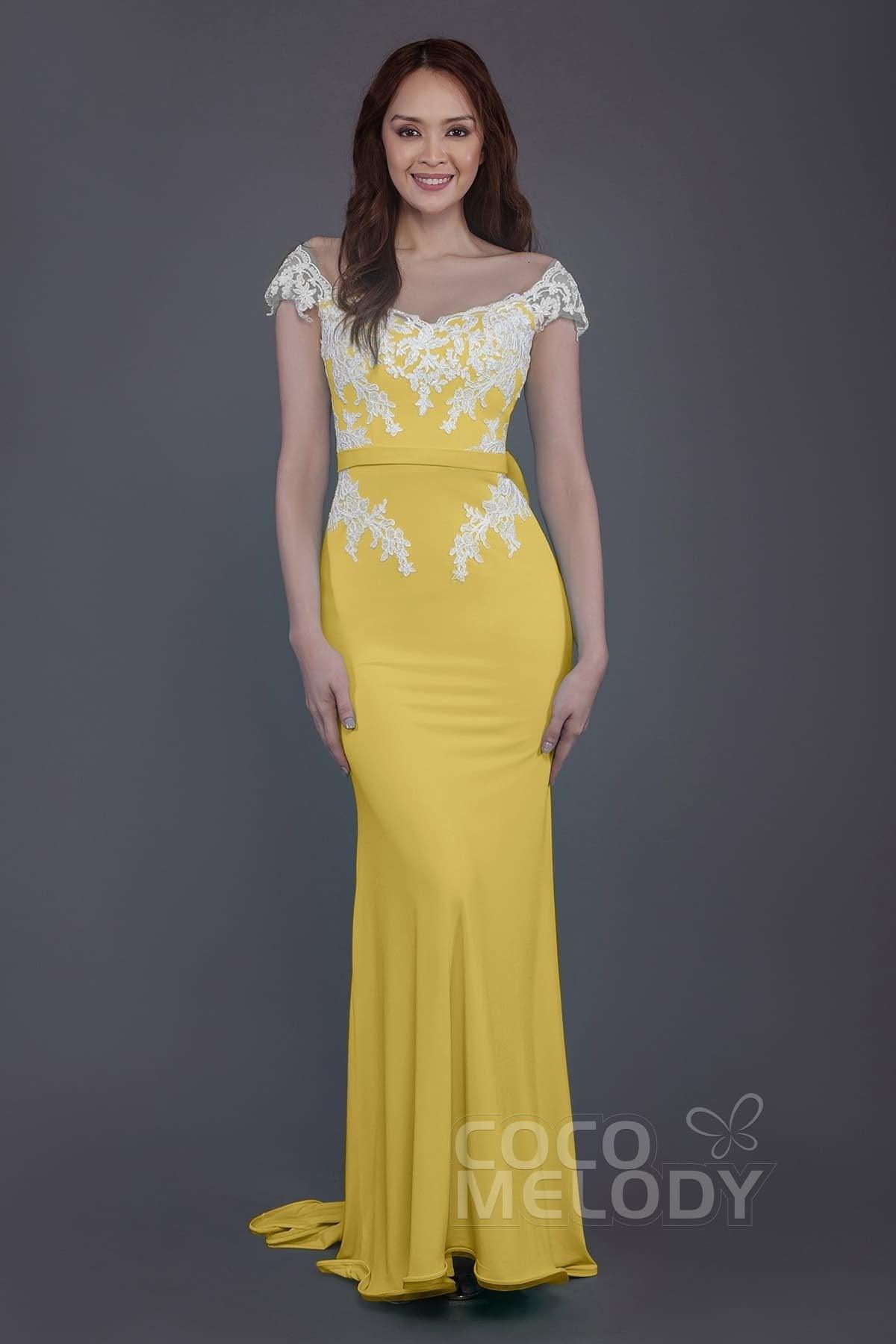 Trumpet Sweep Train Knitted Fabric Bridesmaid Dress PR3562 - COCOMELODY