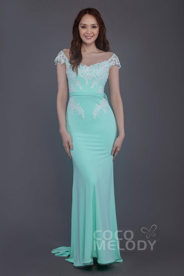 Trumpet Sweep Train Knitted Fabric Bridesmaid Dress PR3562 - COCOMELODY