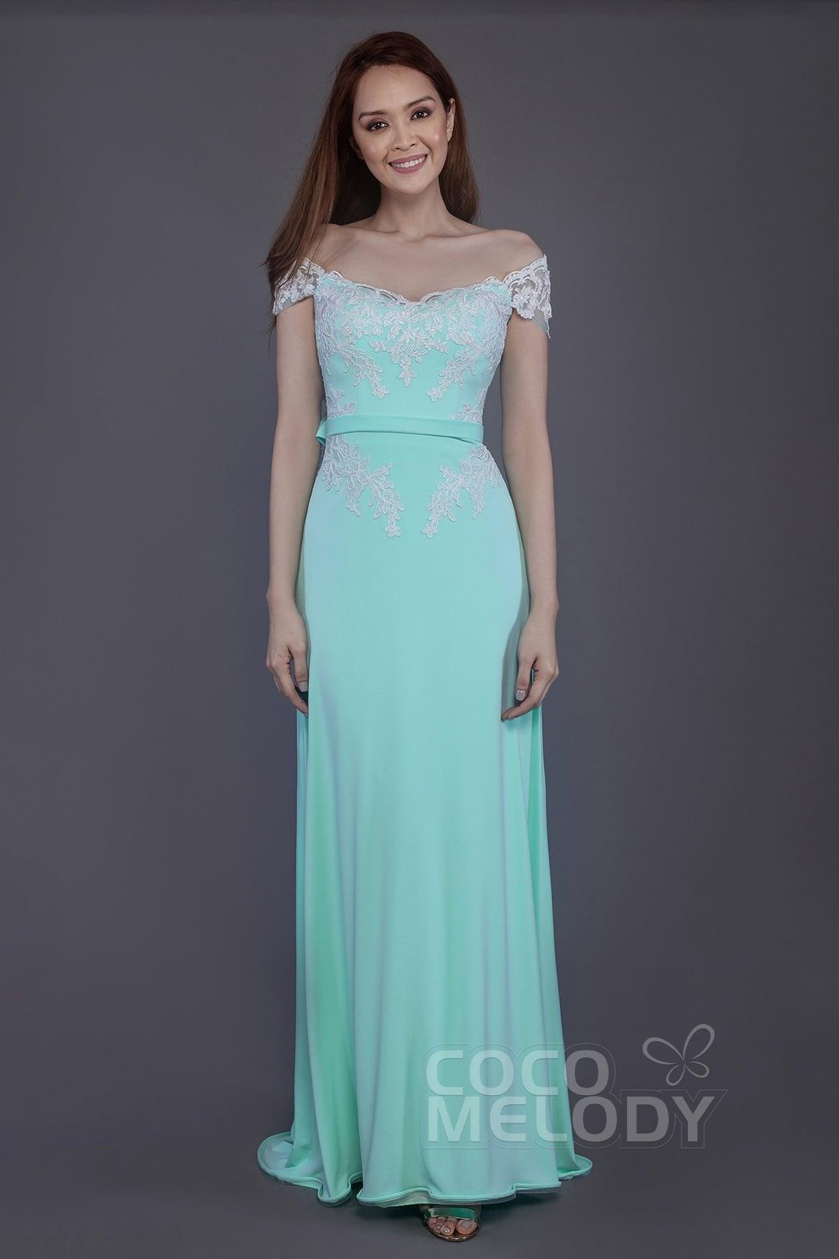 Sheath Sweep Train Knitted Fabric Bridesmaid Dress PR3563 - COCOMELODY