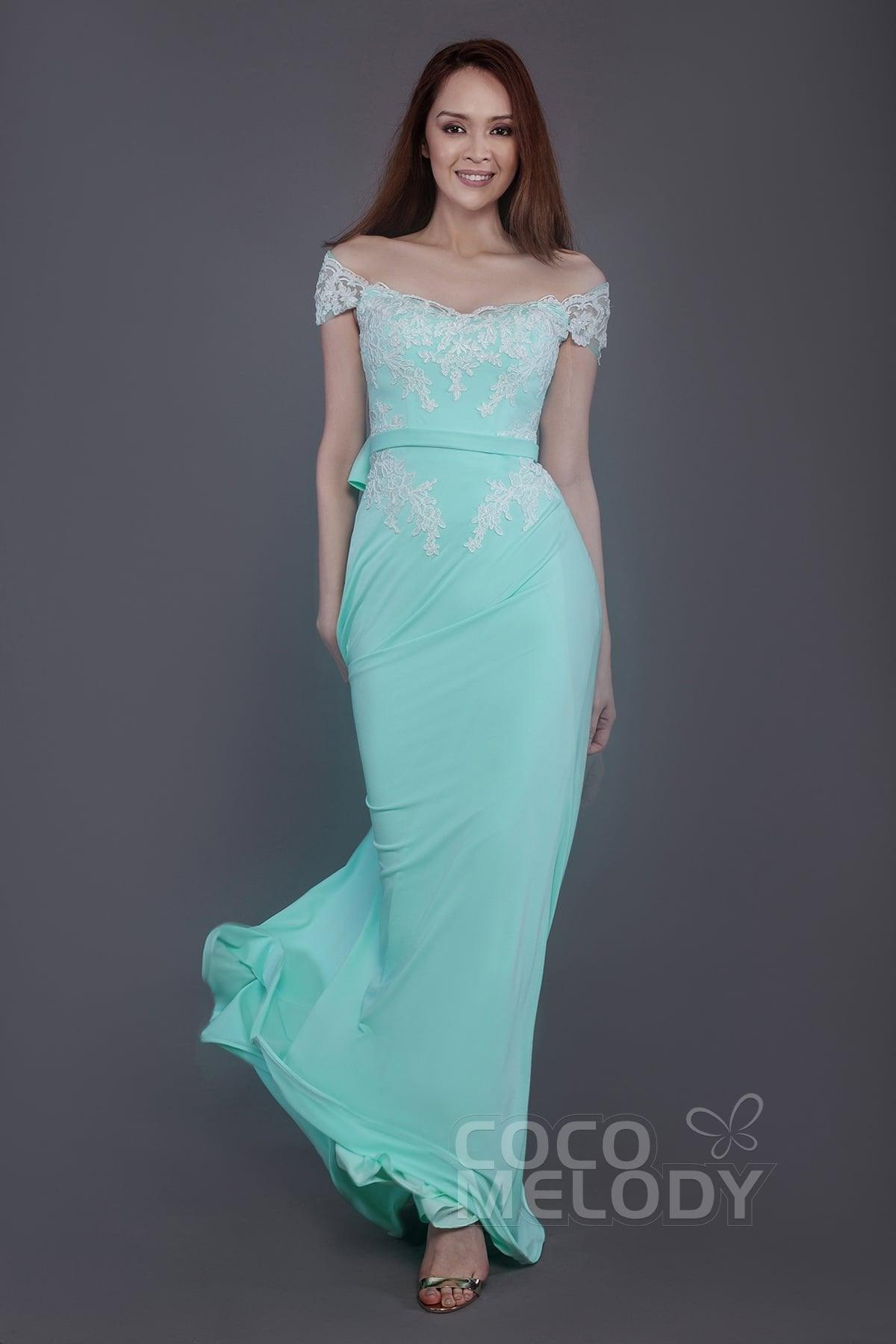 Sheath Sweep Train Knitted Fabric Bridesmaid Dress PR3563 - COCOMELODY