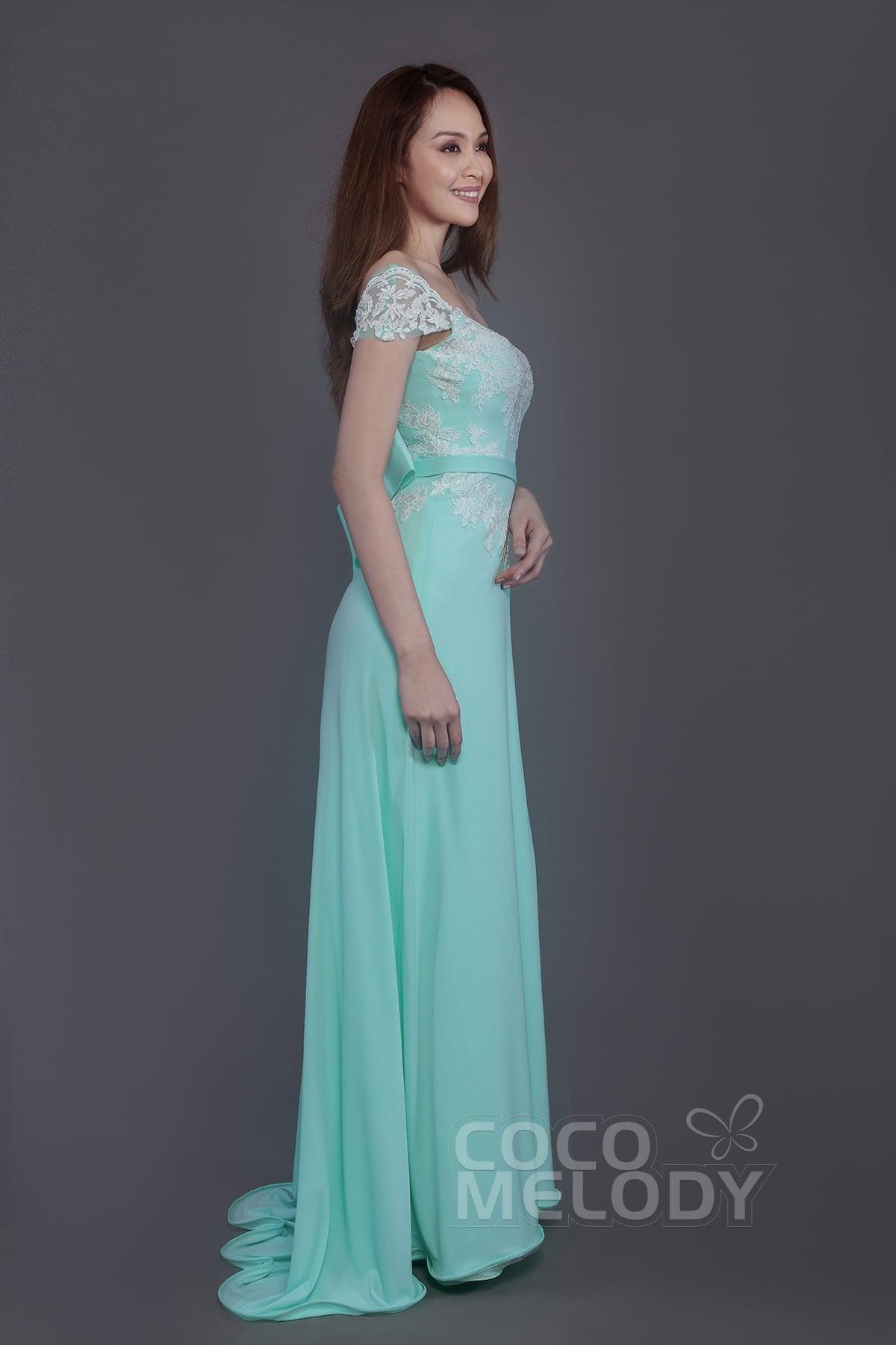 Sheath Sweep Train Knitted Fabric Bridesmaid Dress PR3563 - COCOMELODY