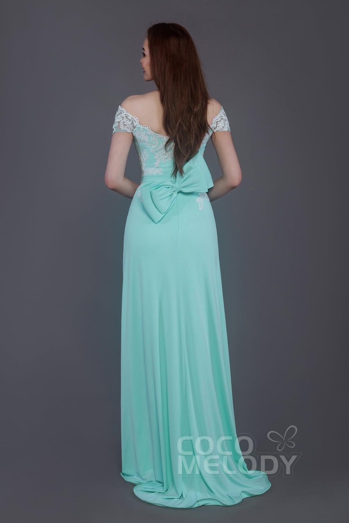 Sheath Sweep Train Knitted Fabric Bridesmaid Dress PR3563 - COCOMELODY