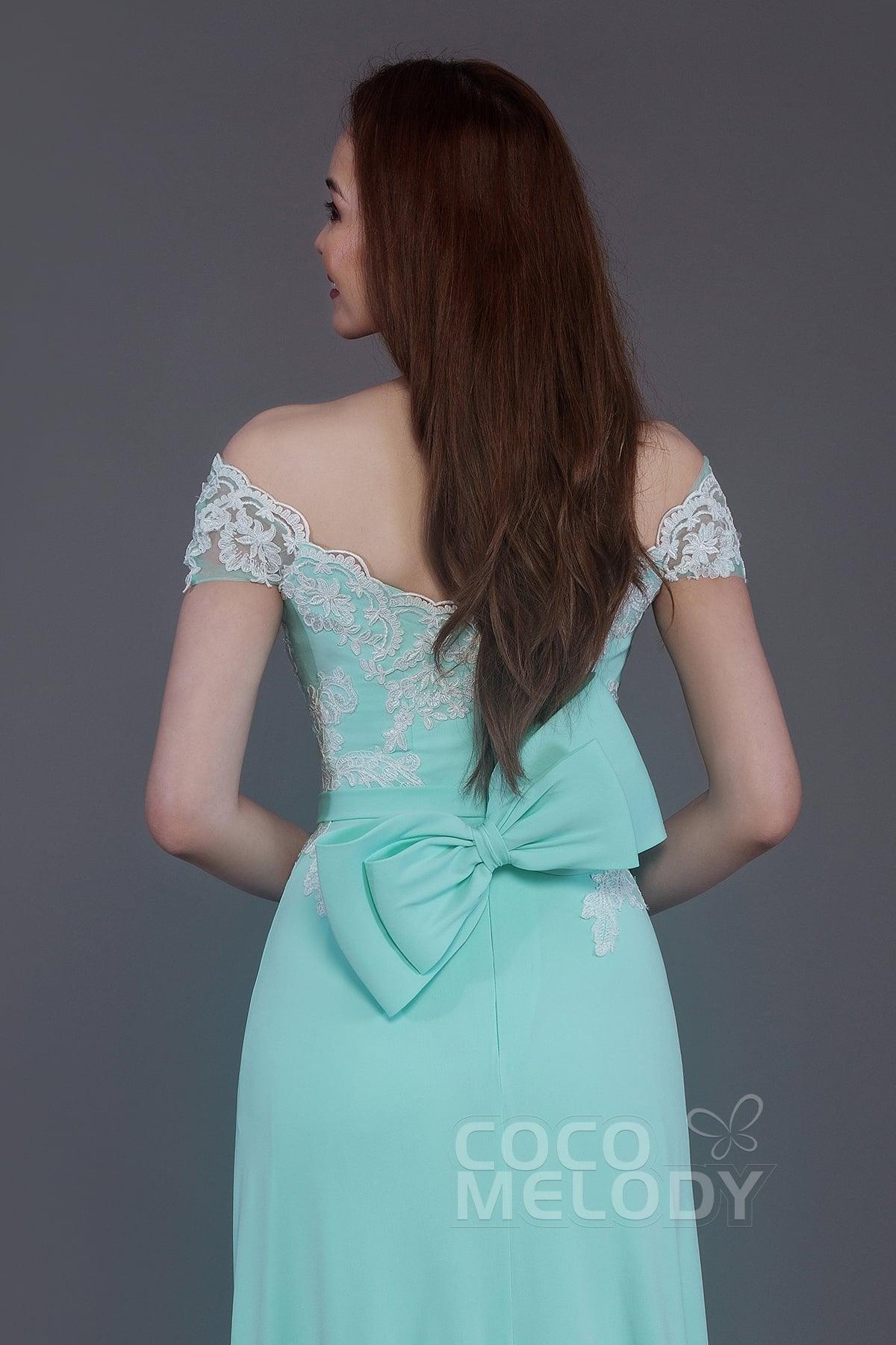 Sheath Sweep Train Knitted Fabric Bridesmaid Dress PR3563 - COCOMELODY