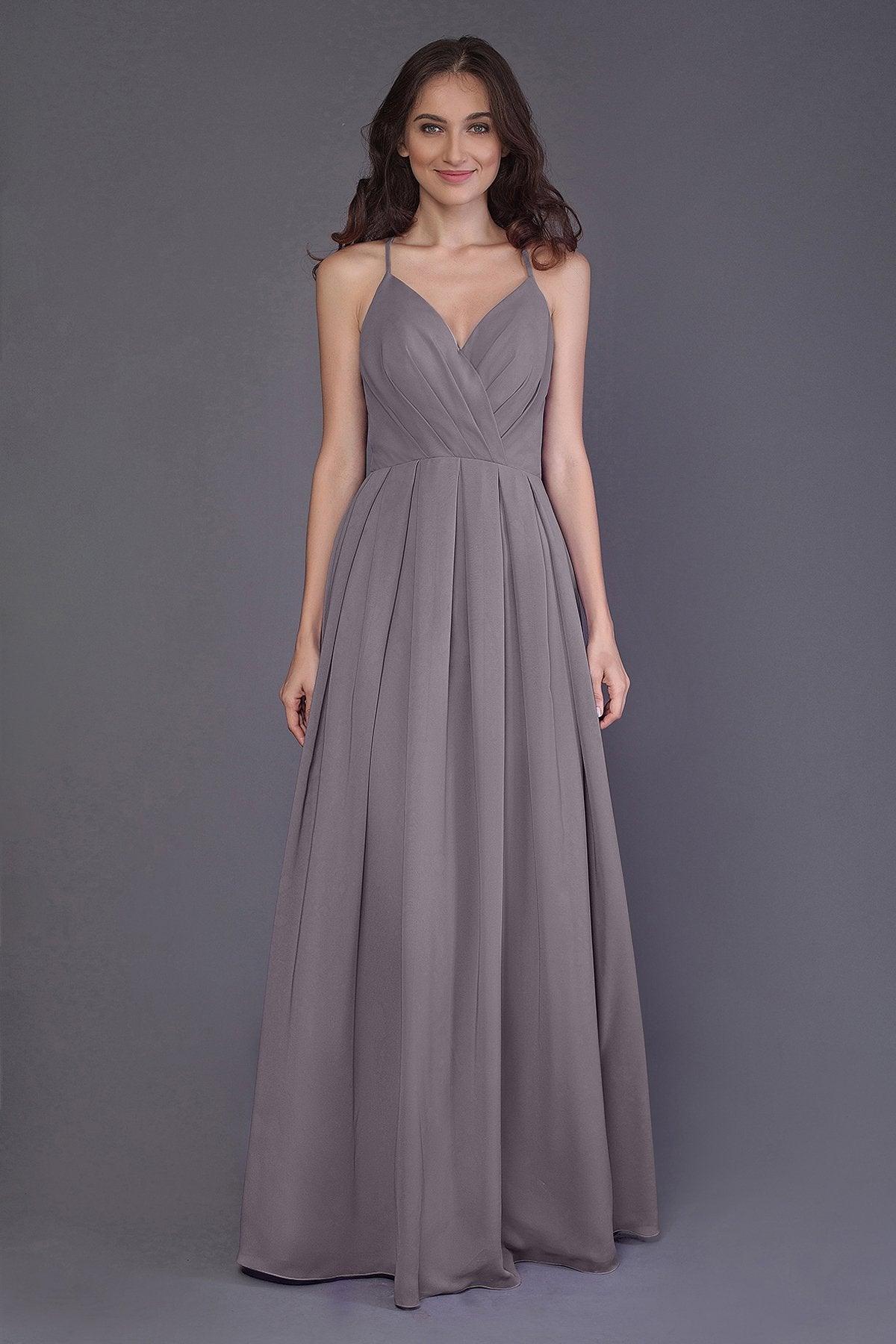 Sheath-Column Floor Length Chiffon Bridesmaid Dress PR3572 - COCOMELODY