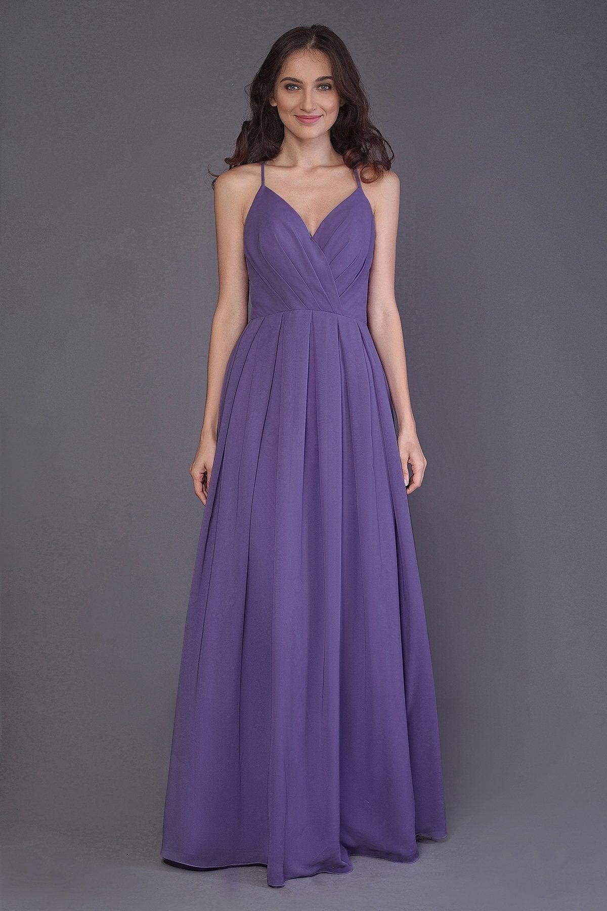 Sheath-Column Floor Length Chiffon Bridesmaid Dress PR3572 - COCOMELODY