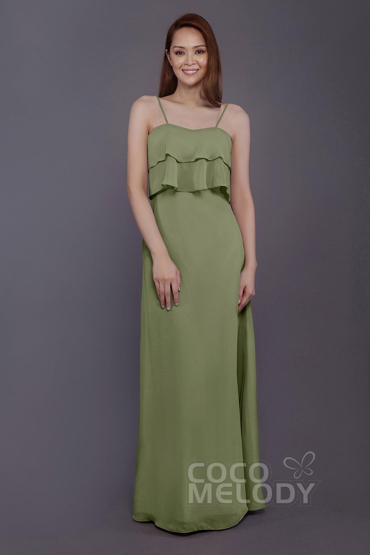 Sheath-Column Floor Length Chiffon Bridesmaid Dress PR3575 - COCOMELODY