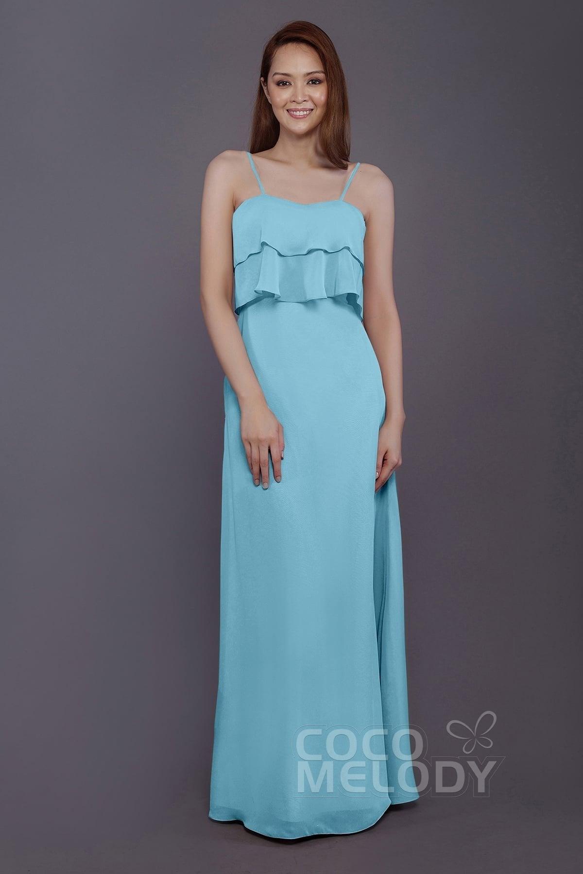 Sheath-Column Floor Length Chiffon Bridesmaid Dress PR3575 - COCOMELODY
