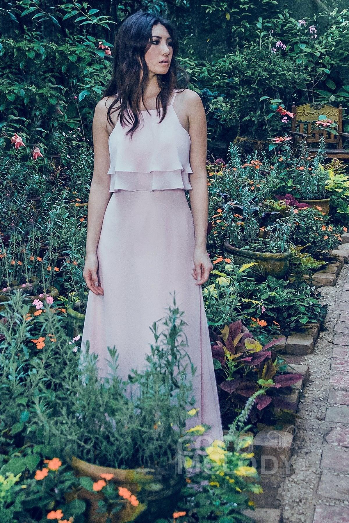 Sheath-Column Floor Length Chiffon Bridesmaid Dress PR3577 - COCOMELODY