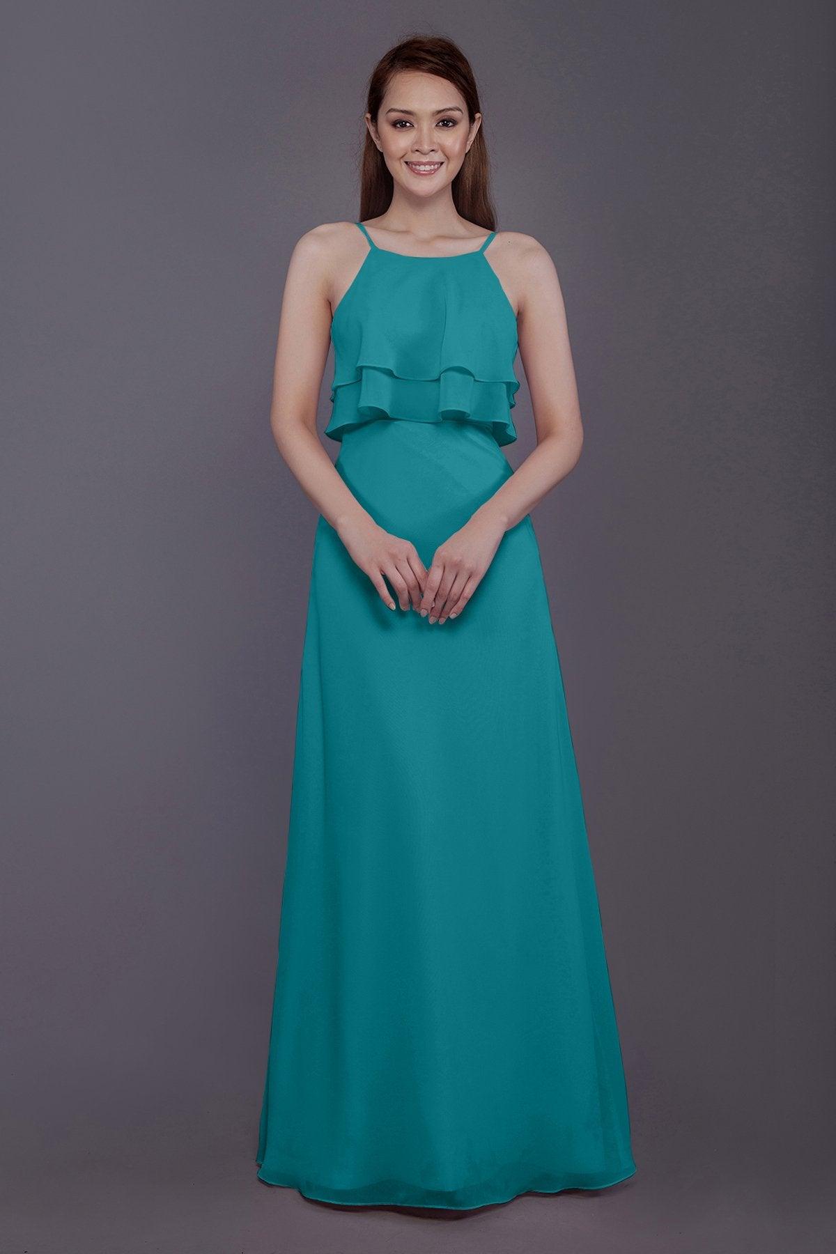 Sheath-Column Floor Length Chiffon Bridesmaid Dress PR3577 - COCOMELODY