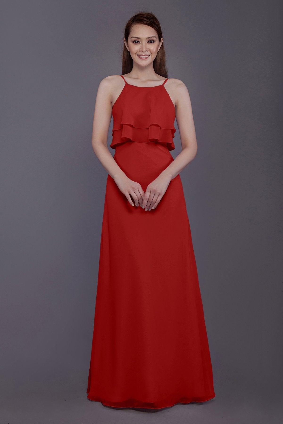 Sheath-Column Floor Length Chiffon Bridesmaid Dress PR3577 - COCOMELODY