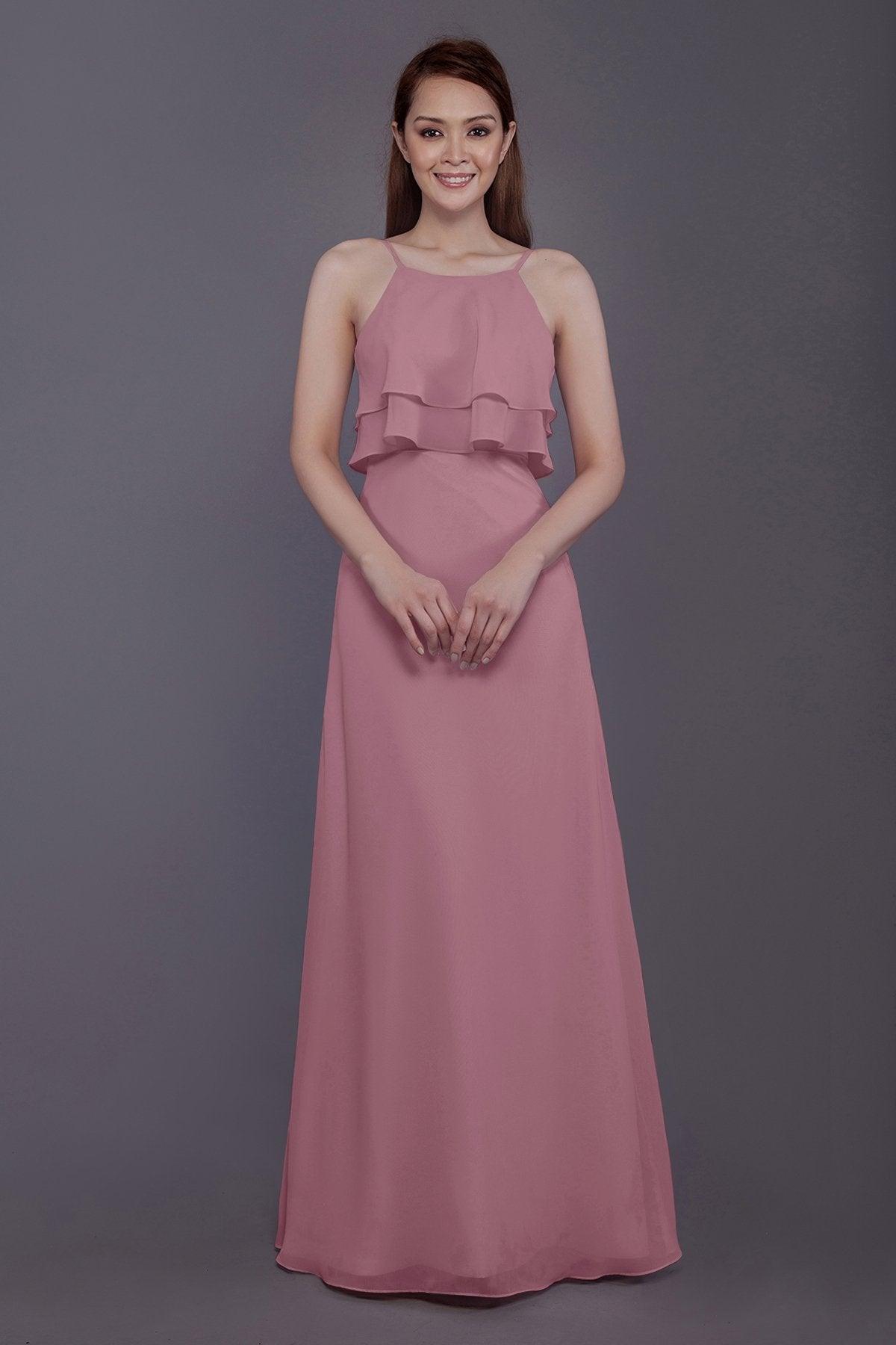 Sheath-Column Floor Length Chiffon Bridesmaid Dress PR3577 - COCOMELODY