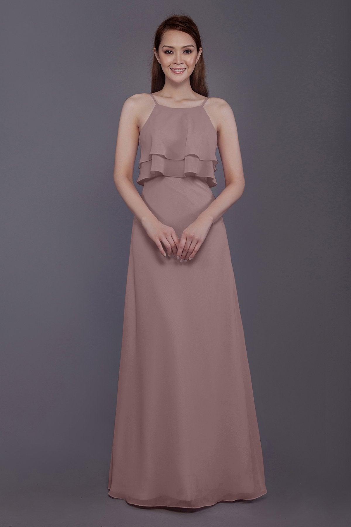 Sheath-Column Floor Length Chiffon Bridesmaid Dress PR3577 - COCOMELODY