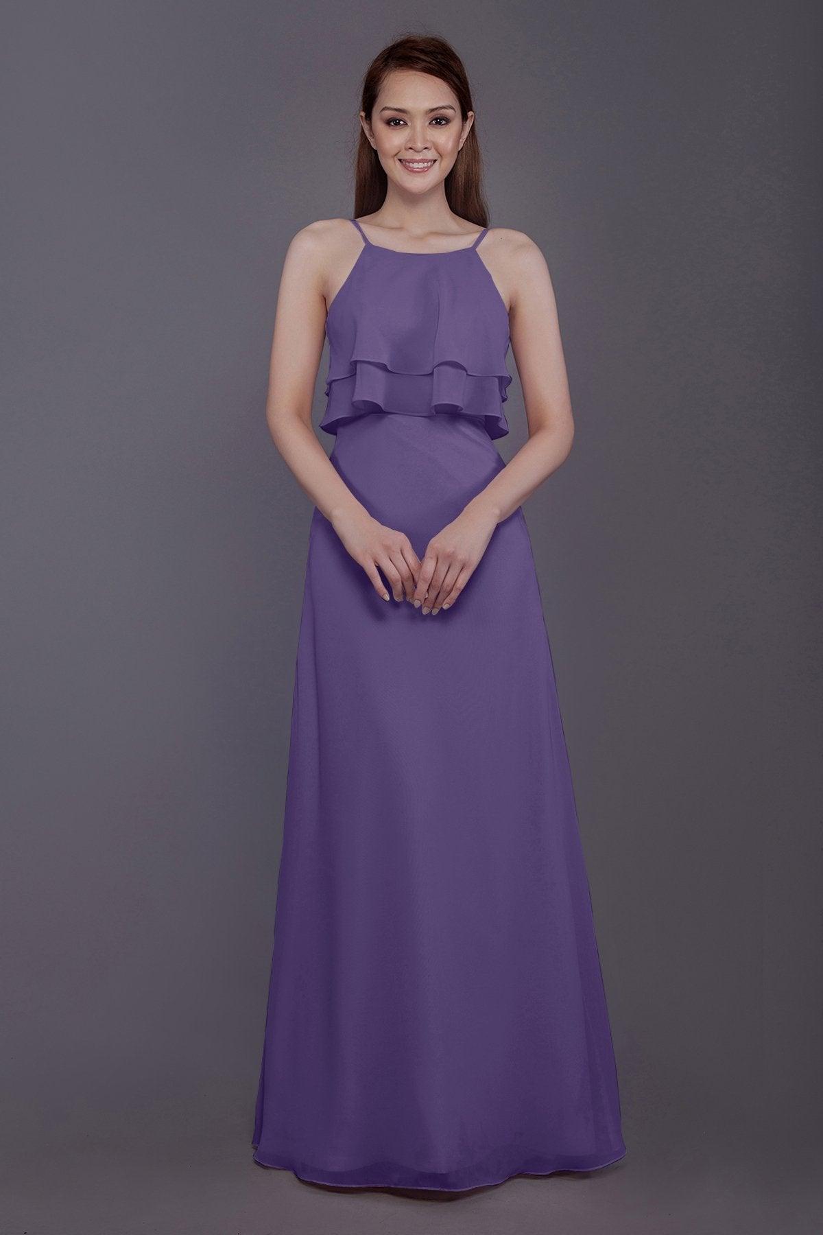 Sheath-Column Floor Length Chiffon Bridesmaid Dress PR3577 - COCOMELODY