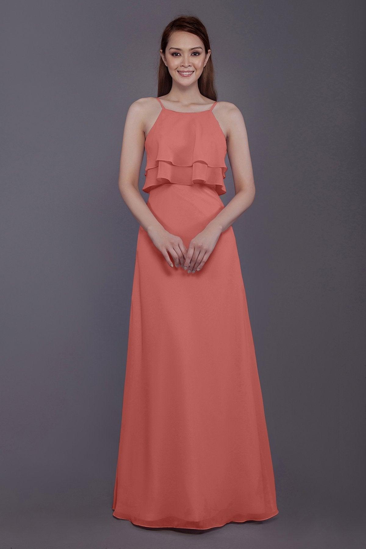 Sheath-Column Floor Length Chiffon Bridesmaid Dress PR3577 - COCOMELODY