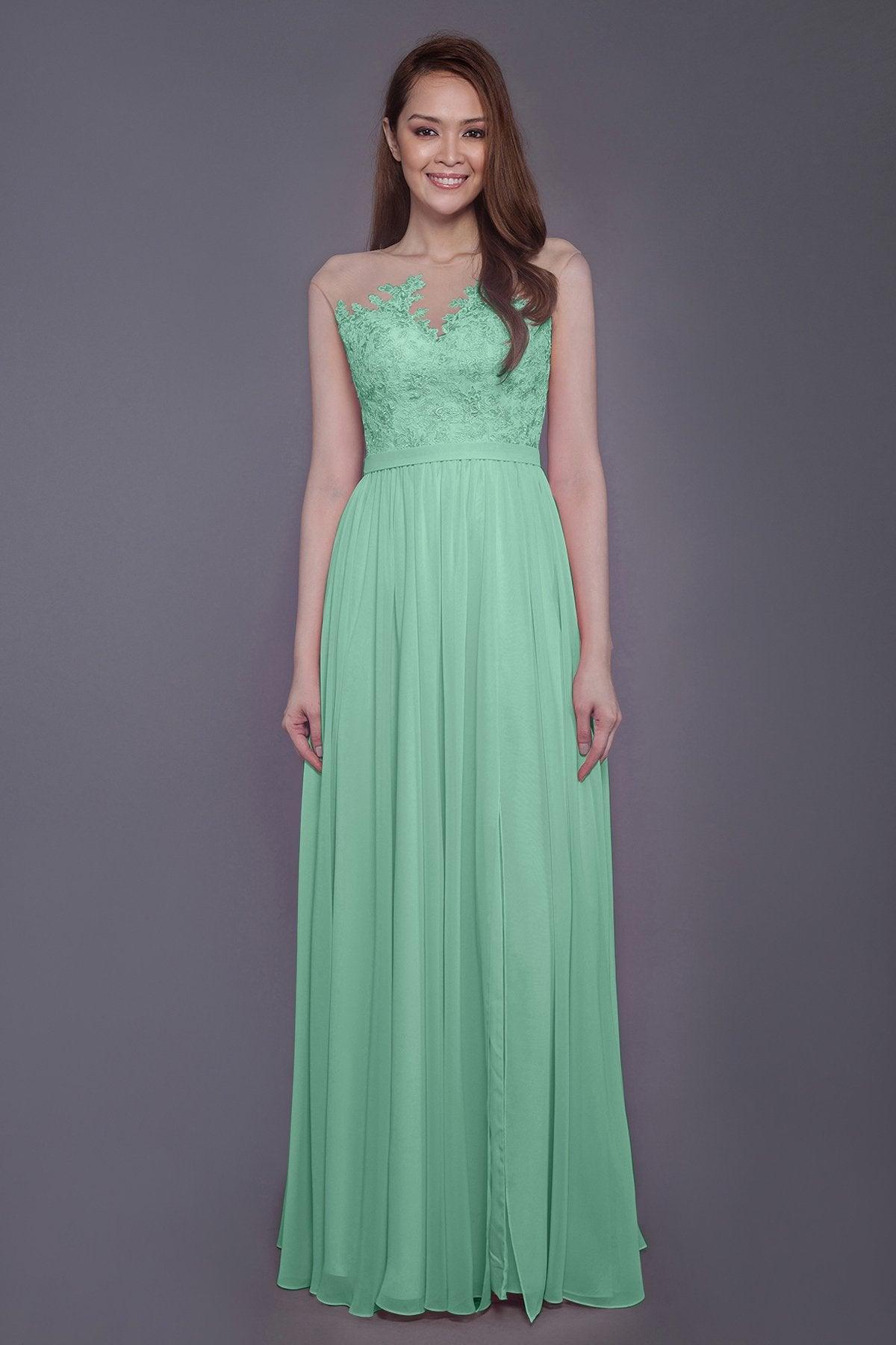 Sheath Floor Length Chiffon and Lace Bridesmaid Dress PR3595 - COCOMELODY
