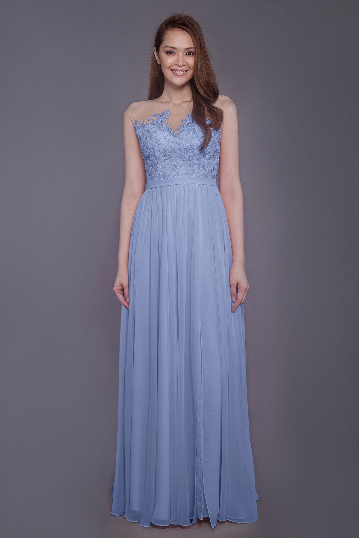 Sheath Floor Length Chiffon and Lace Bridesmaid Dress PR3595 - COCOMELODY