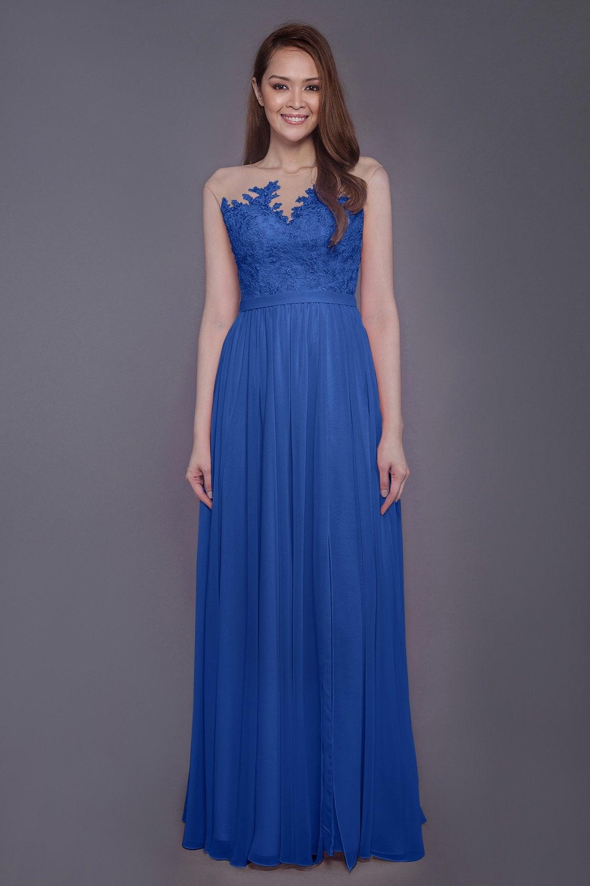 Sheath Floor Length Chiffon and Lace Bridesmaid Dress PR3595 - COCOMELODY