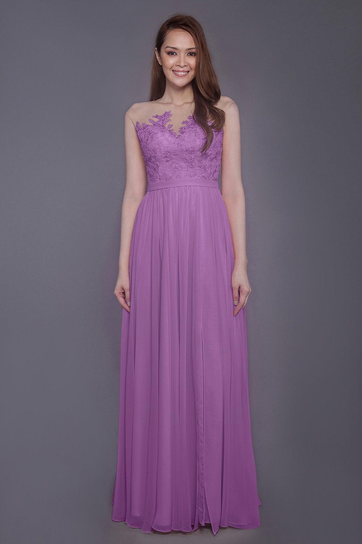 Sheath Floor Length Chiffon and Lace Bridesmaid Dress PR3595 - COCOMELODY