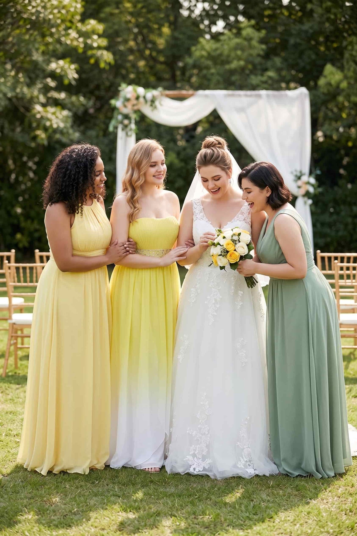 Sheath-Column Floor Length Chiffon Bridesmaid Dress PR3598 - Yellow - COCOMELODY