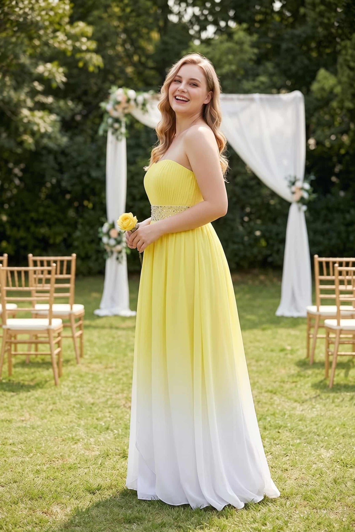 Sheath-Column Floor Length Chiffon Bridesmaid Dress PR3598 - Yellow - COCOMELODY
