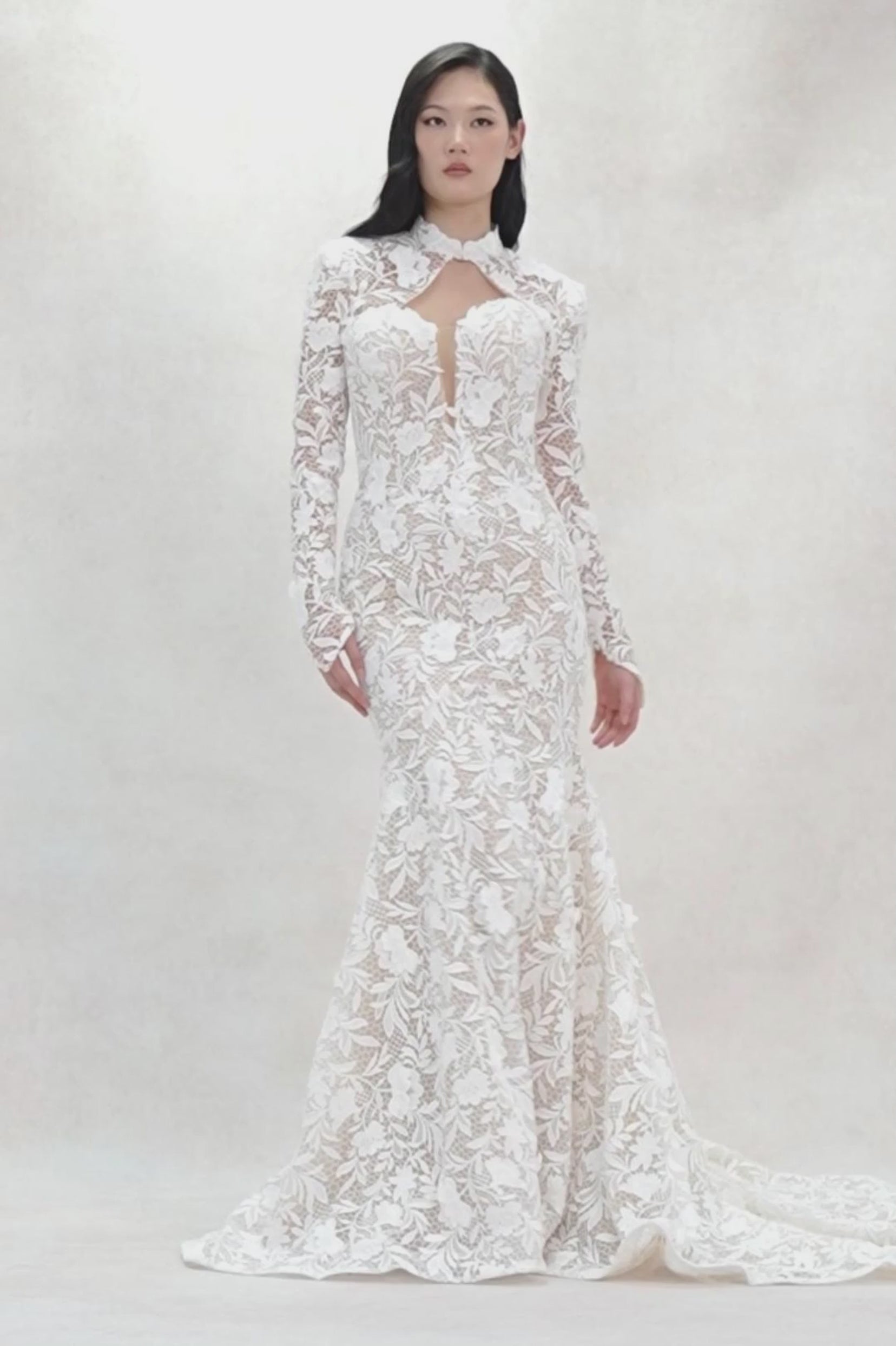 Trumpet-Mermaid Chapel Train Lace Tulle Wedding Dress CW3647 - COCOMELODY