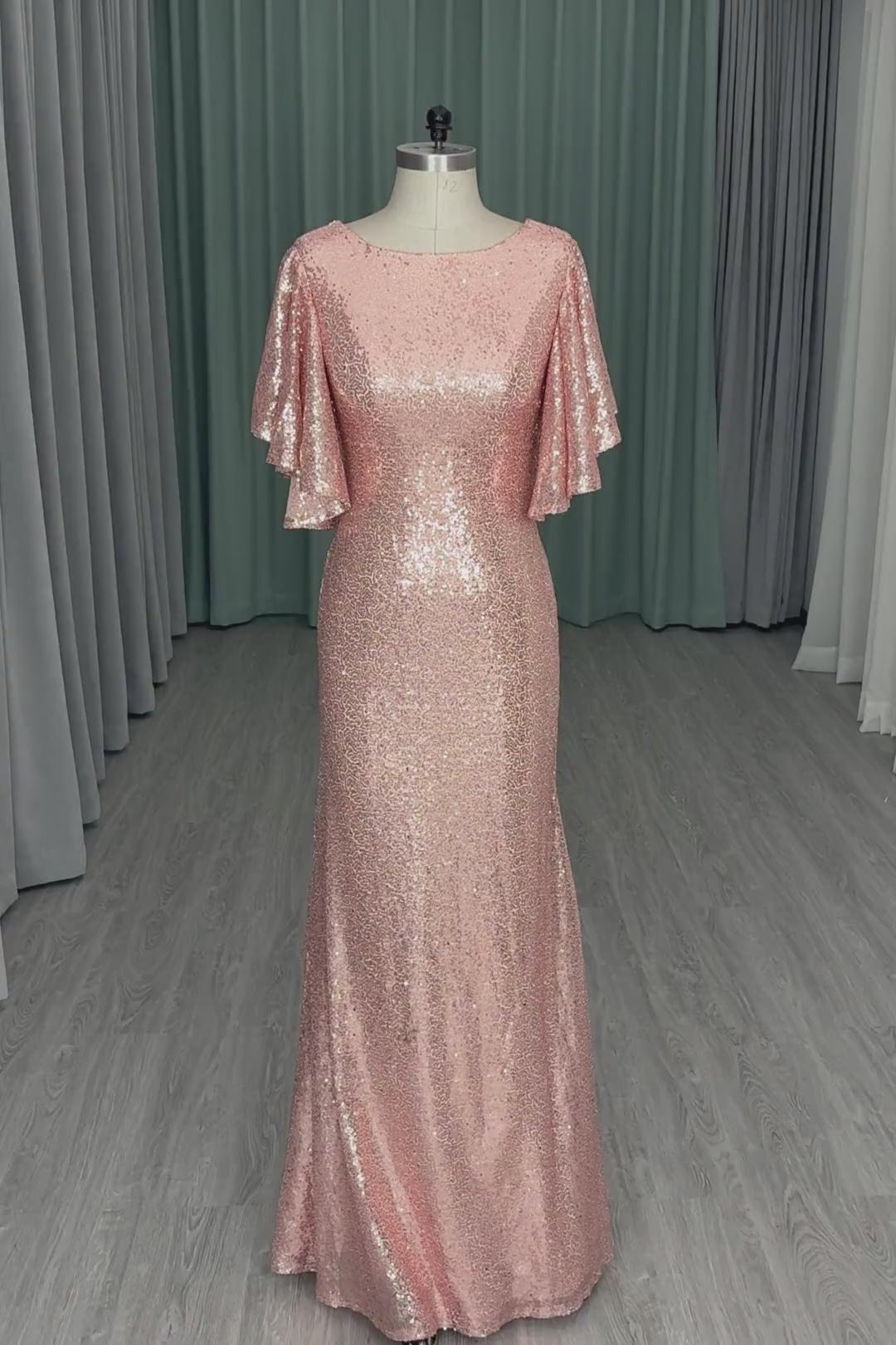 short mermaid bridesmaid dresses Trumpet-Mermaid Maxi Sequined Mother of the Bride Dress COCOMELODY CM0286, Dusty Rose