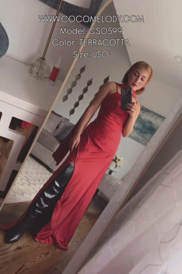 Sheath-Column Maxi Luxe Satin Formal Dress CS0599 - COCOMELODY