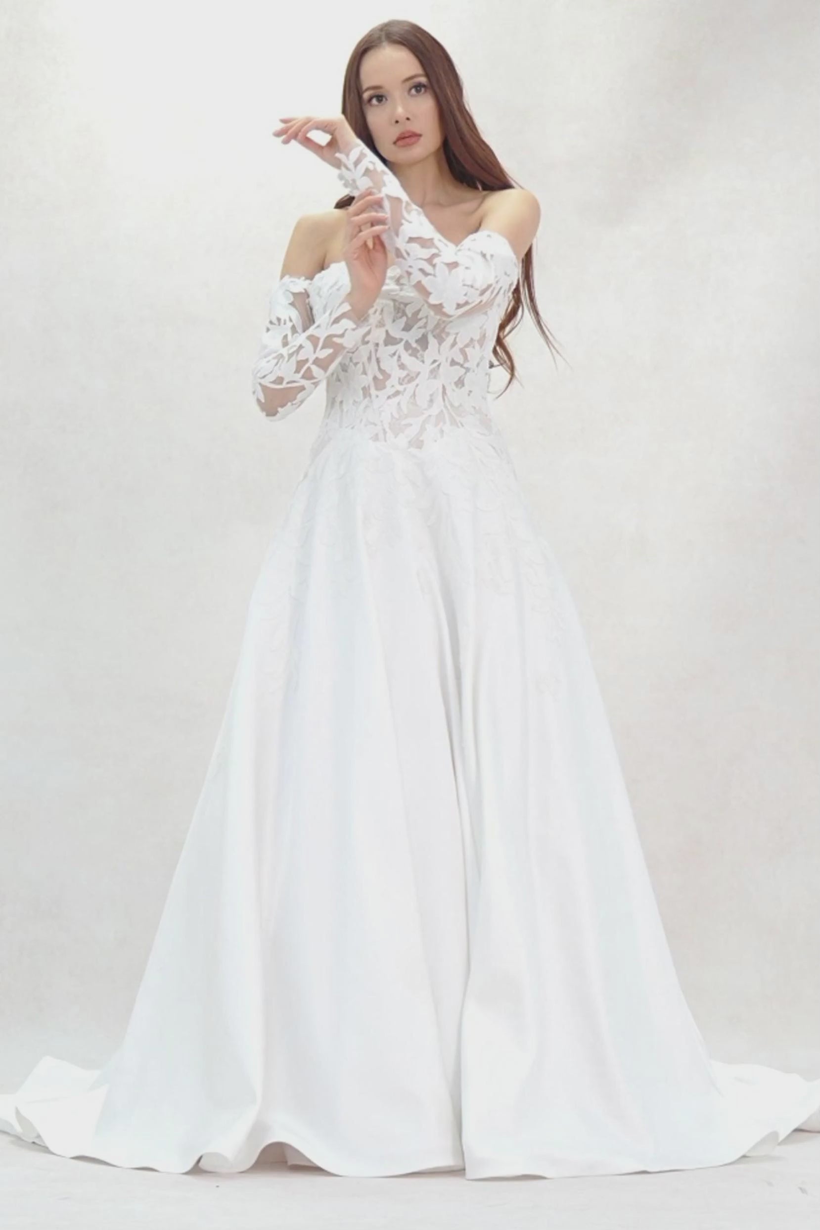 A-Line Court Train Satin Wedding Dress CW3615 - COCOMELODY