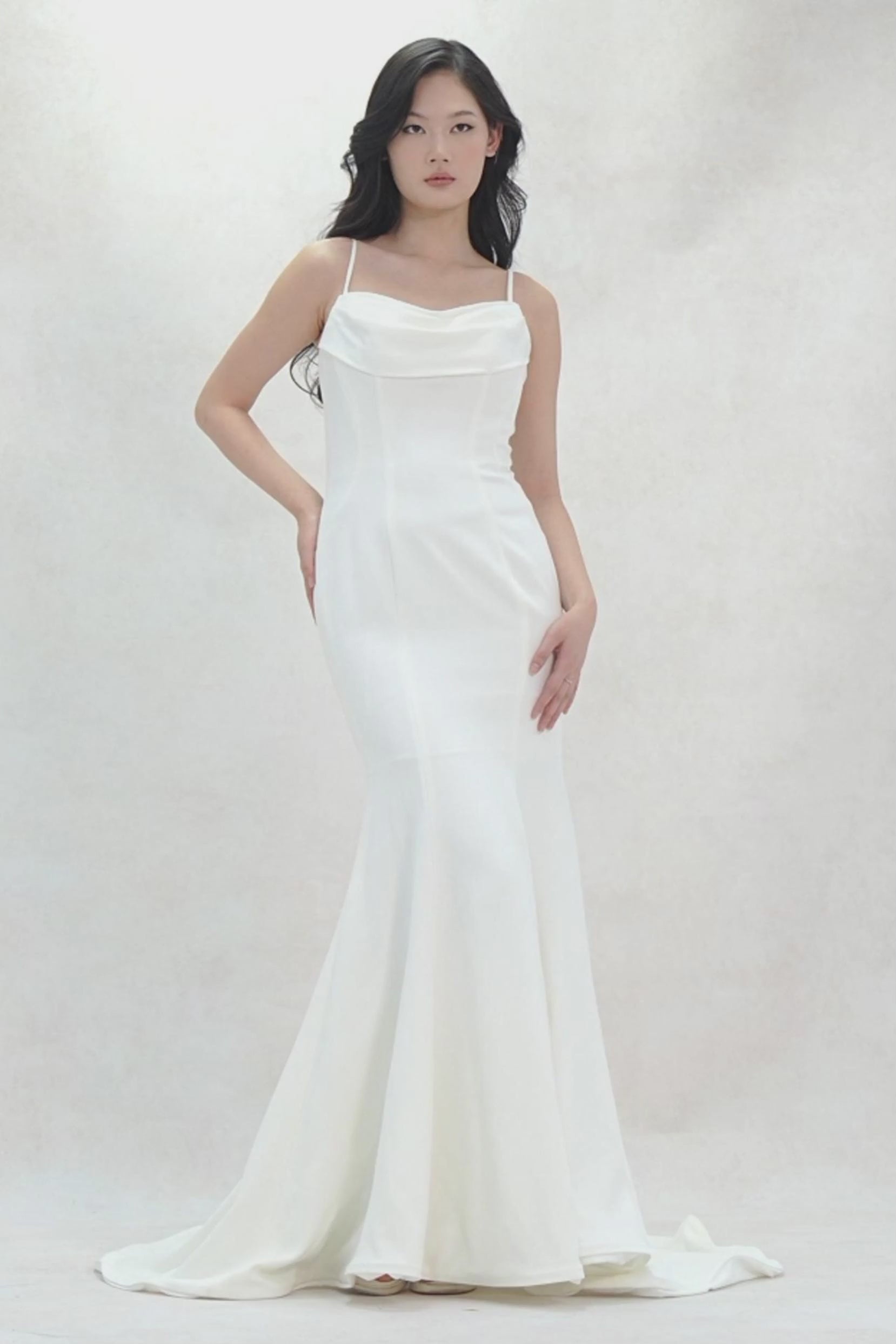 Trumpet-Mermaid Sweep-Brush Train Stretch Satin Wedding Dress CW3605 - COCOMELODY