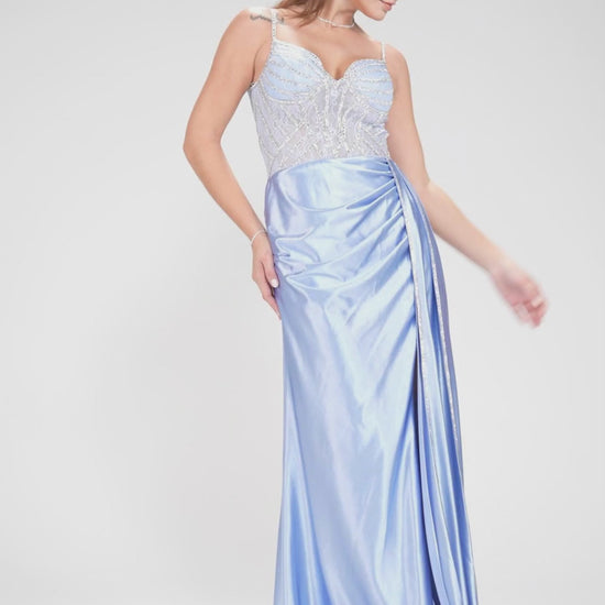 Sheath-Column Sweep-Brush Train Stretch Satin Prom Dress CS1042 - COCOMELODY