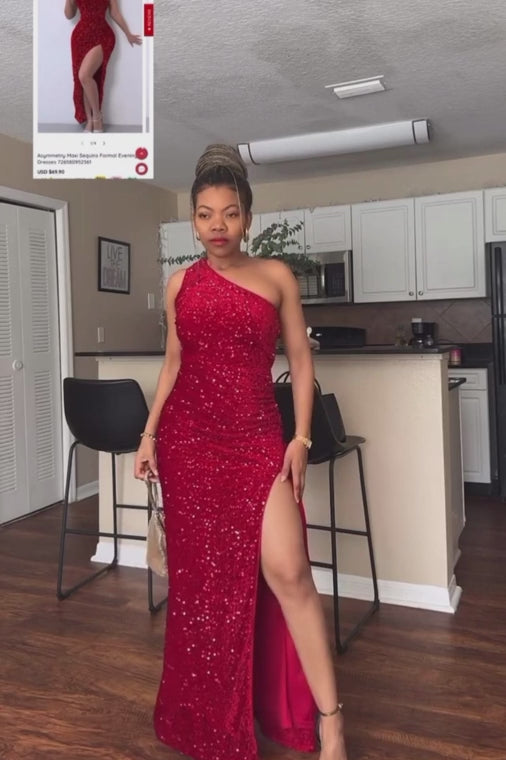 Asymmetry Maxi Sequins Formal Evening Dresses 726580952561 - COCOMELODY